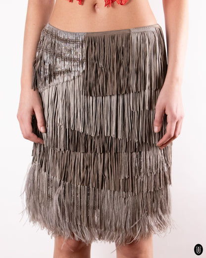 SS09 Alessandro Dell'Aqua Silk Embellished Fringe Skirt M