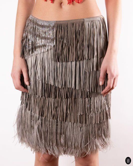 SS09 Alessandro Dell'Aqua Silk Embellished Fringe Skirt M