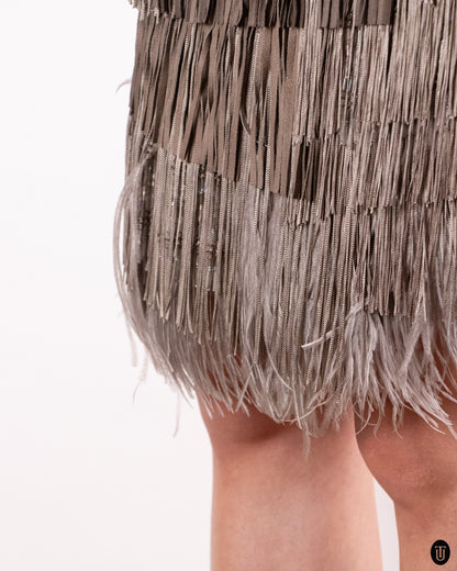 SS09 Alessandro Dell'Aqua Silk Embellished Fringe Skirt M