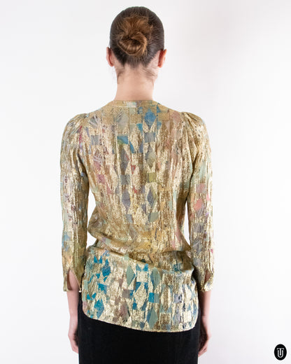 00's Roberto Cavalli Silk Iridescent Metallic Top M