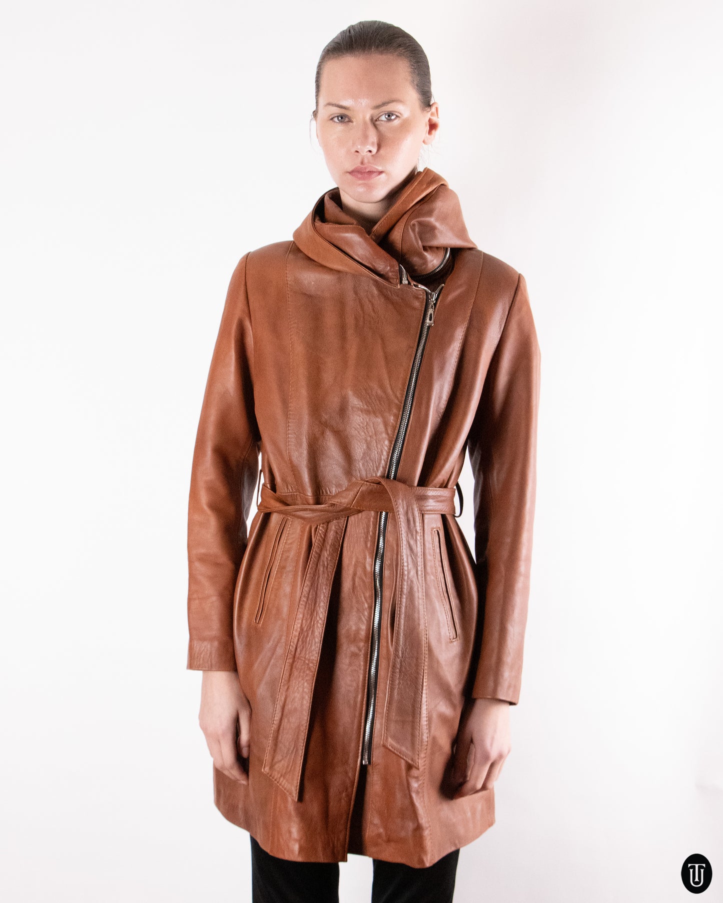 90's Warm Brown Belted Leather Jacket