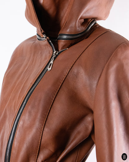 90's Warm Brown Belted Leather Jacket