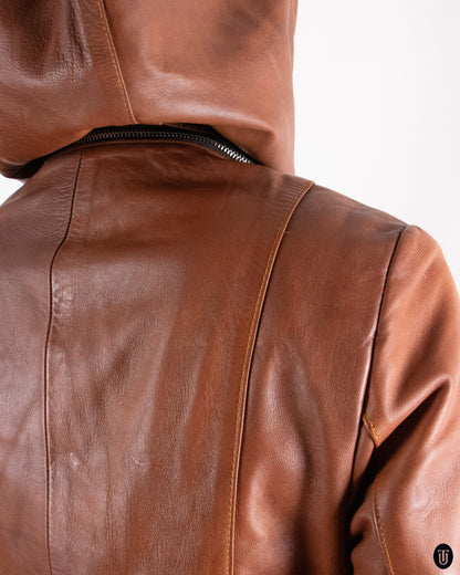 90's Warm Brown Belted Leather Jacket