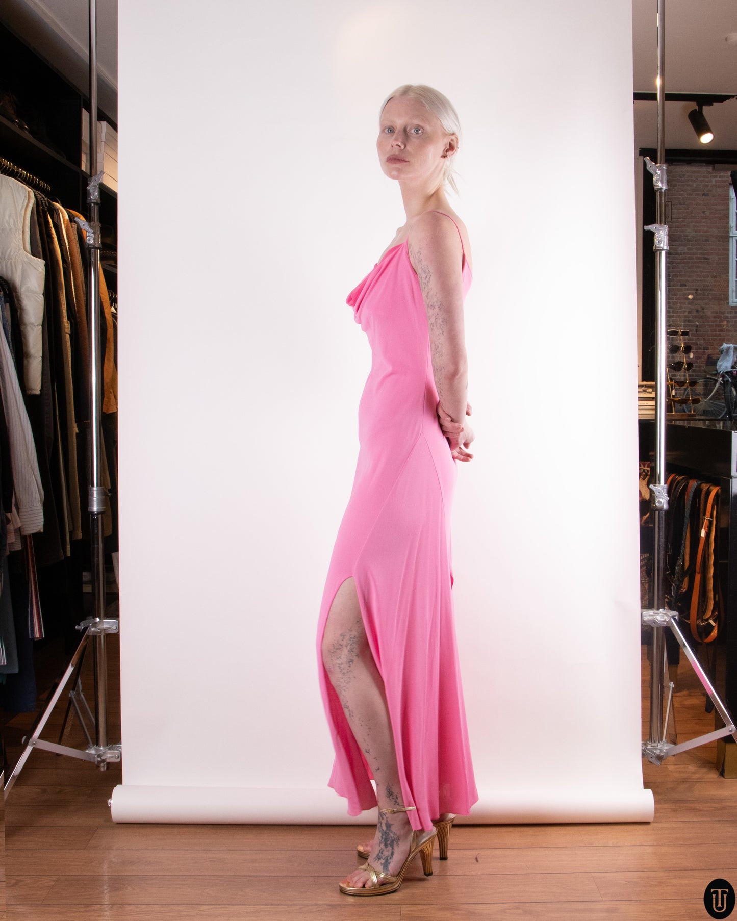 90's Versace Classic Hot Pink Slip Dress M