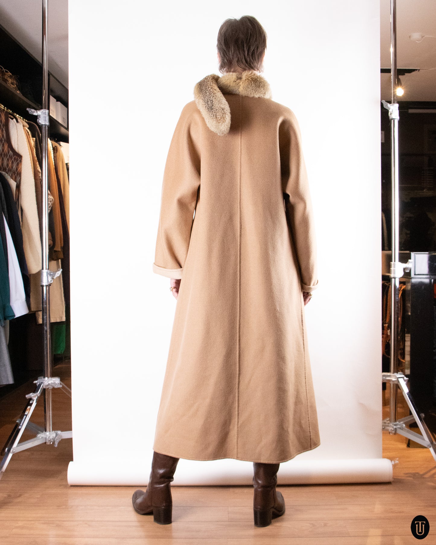 60's Yves Saint Laurent Camel & Fox Fur Coat L