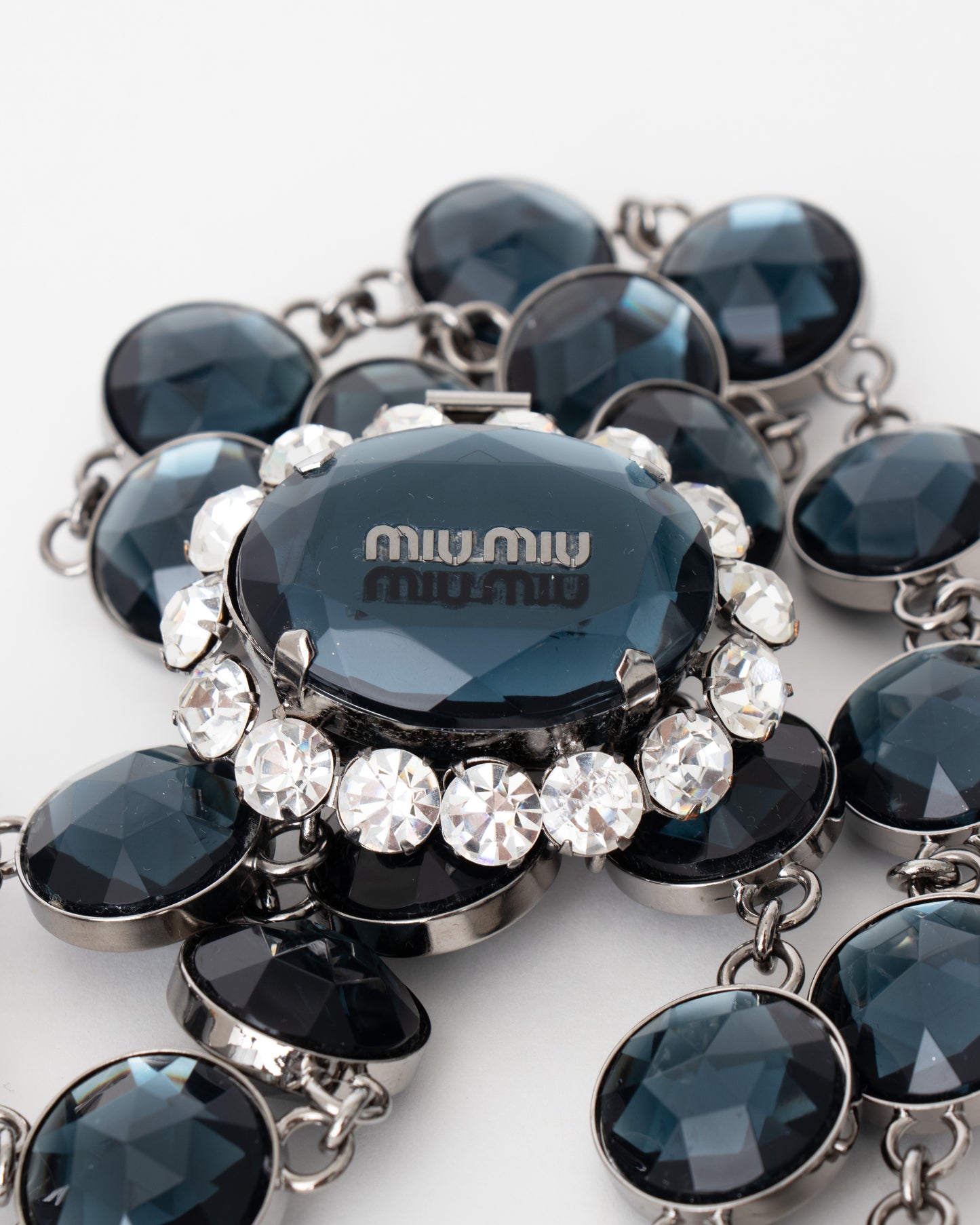 00's Miu Miu Navy Crystal and Rhinestone Link Necklace