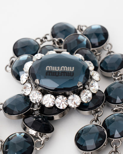 00's Miu Miu Navy Crystal and Rhinestone Link Necklace