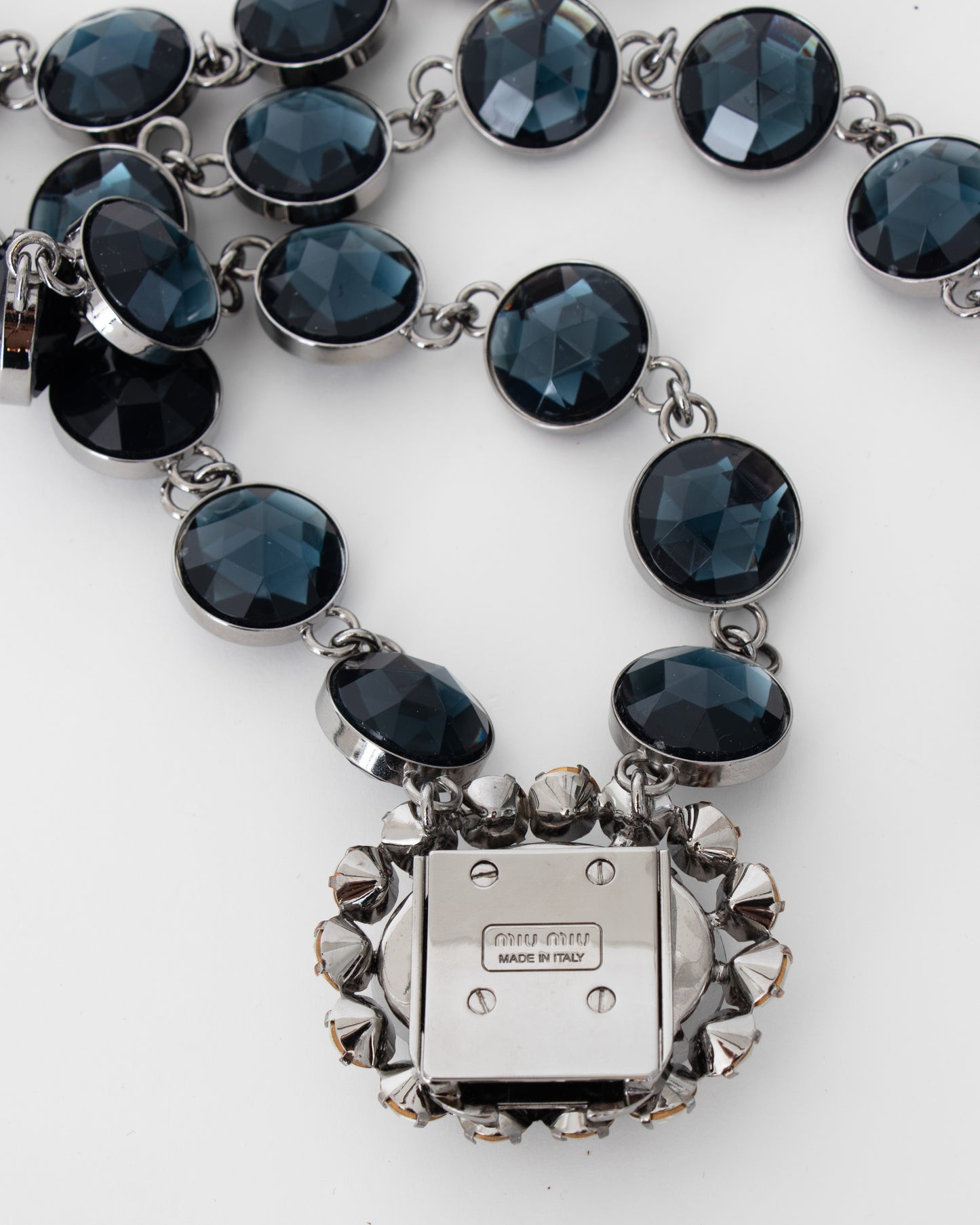 00's Miu Miu Navy Crystal and Rhinestone Link Necklace