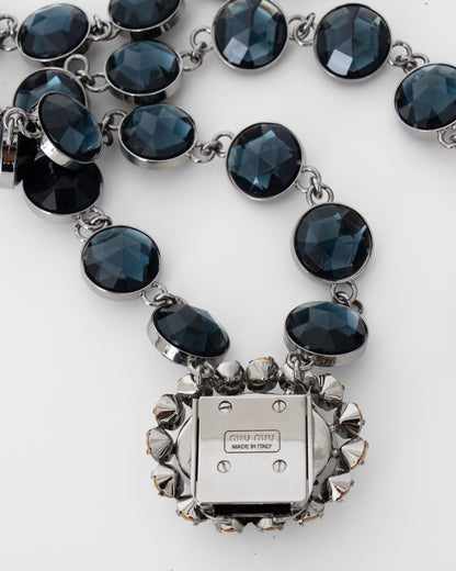 00's Miu Miu Navy Crystal and Rhinestone Link Necklace