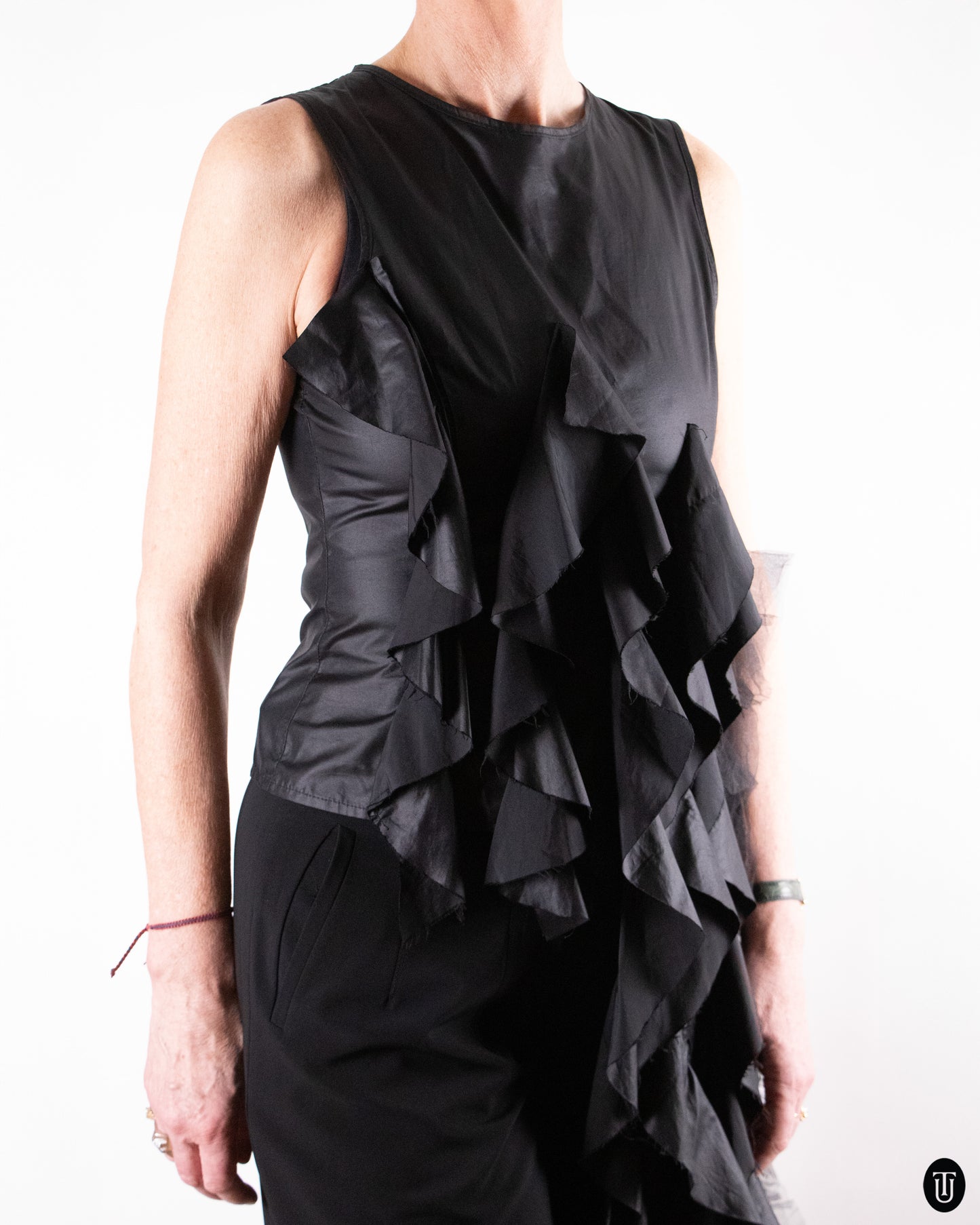 00's Ivan Grundahl Asymmetrical Ruffle Cascade Top S