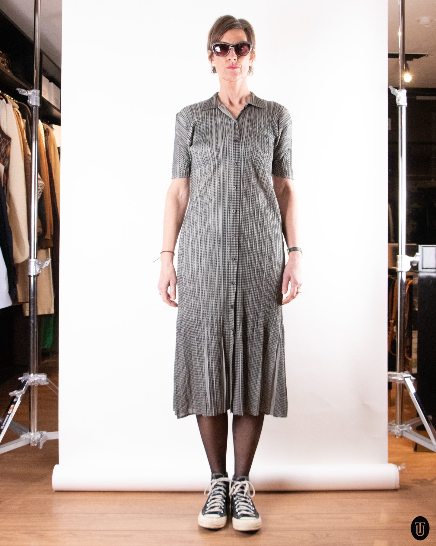90's Issey Miyake Pleats Please Button-front Dress M
