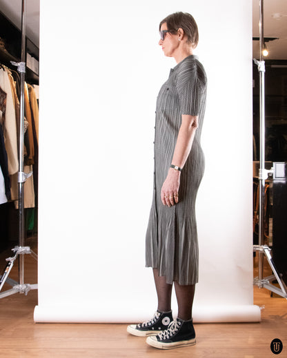 90's Issey Miyake Pleats Please Button-front Dress M