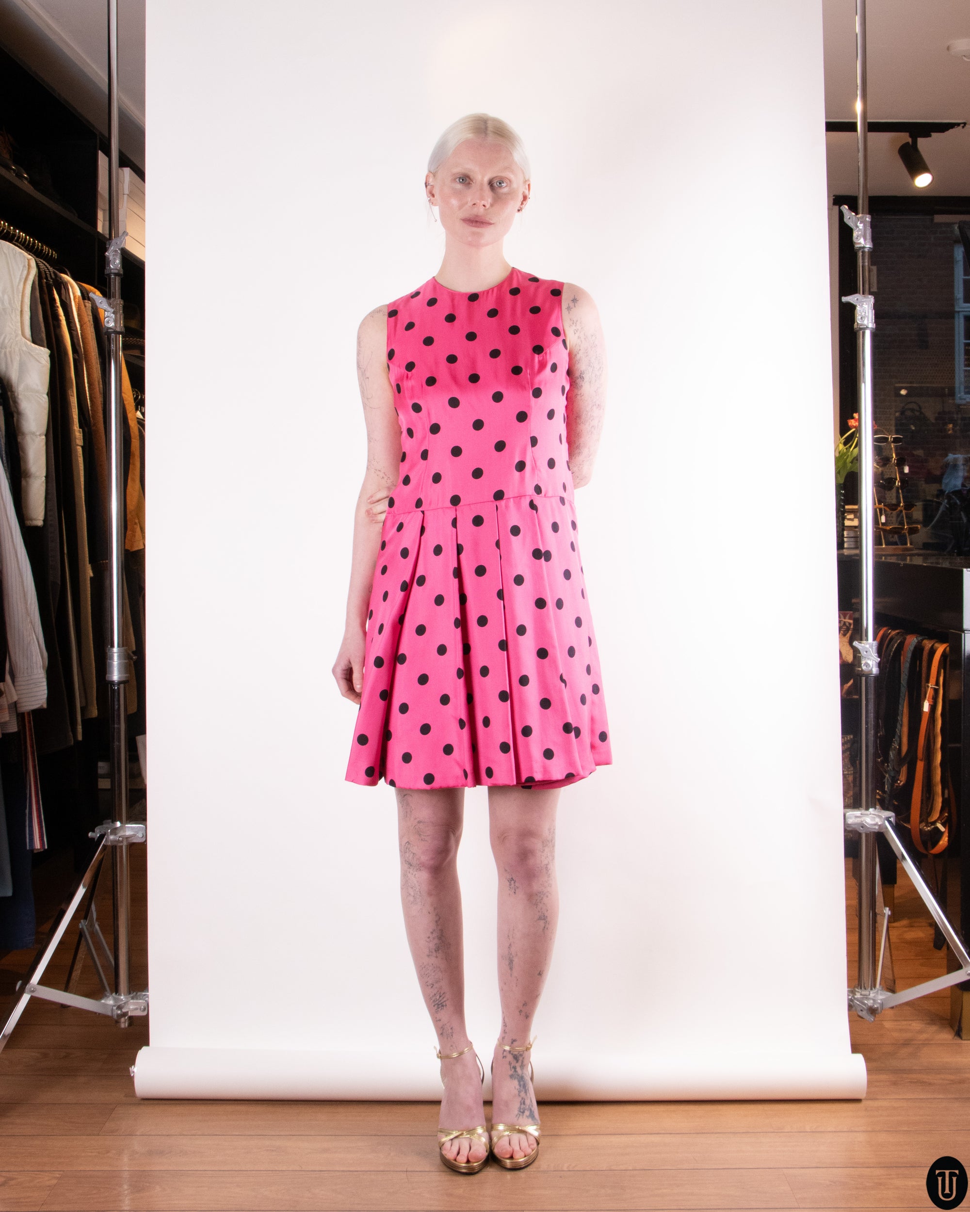90's Polkadot Silk Dress S