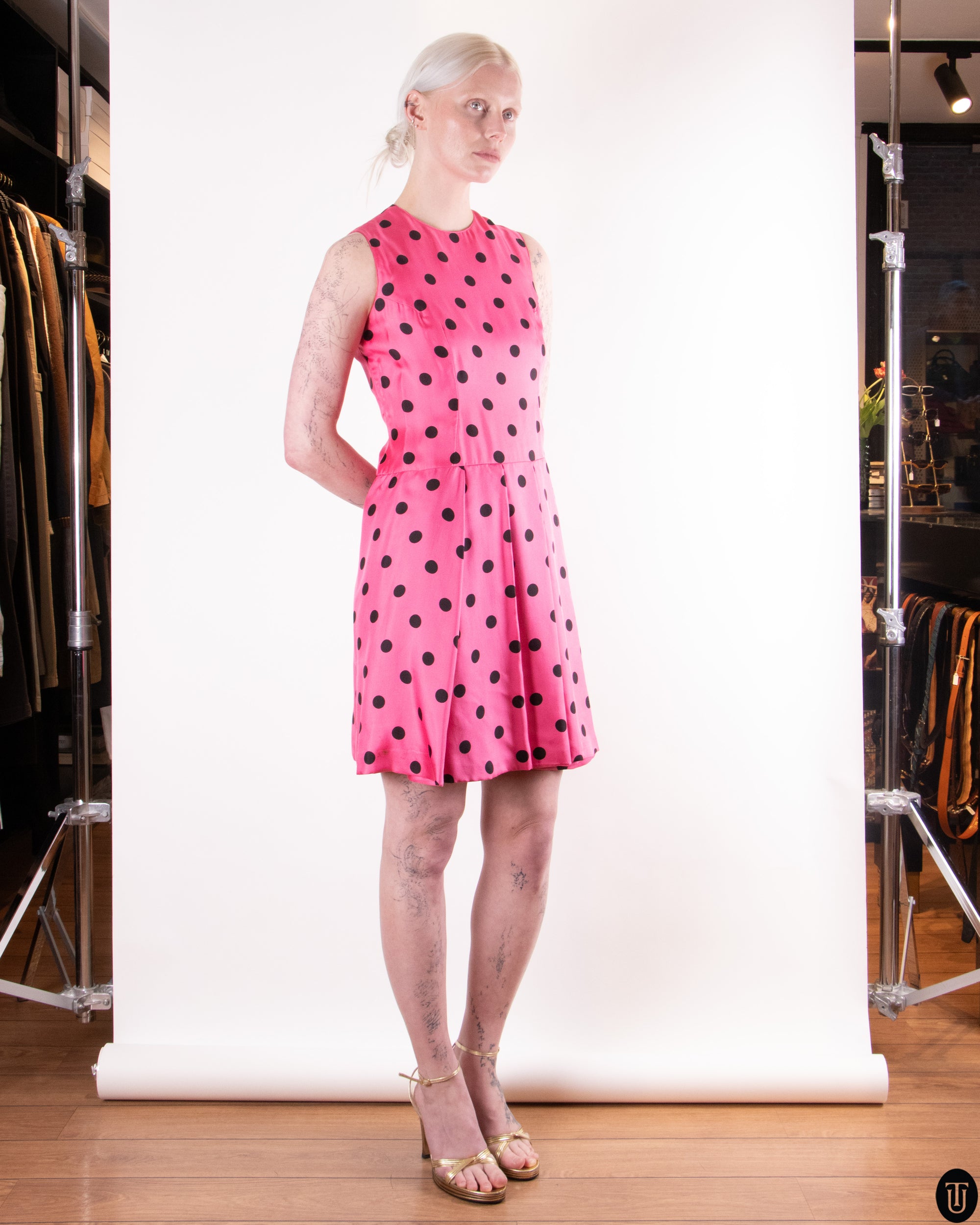90's Polkadot Silk Dress S