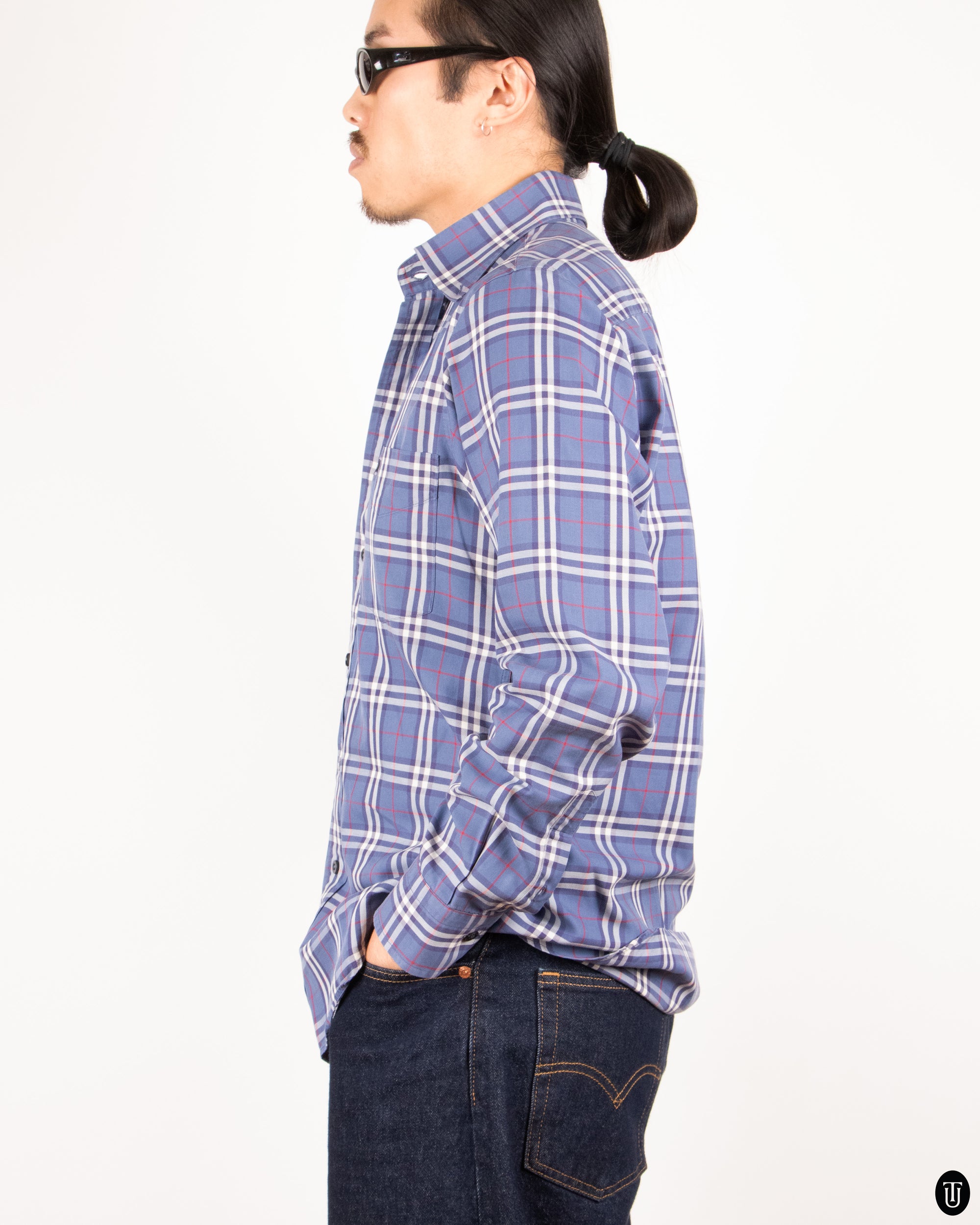 90s Burberry Checkered Cotton Button Down Shirt S