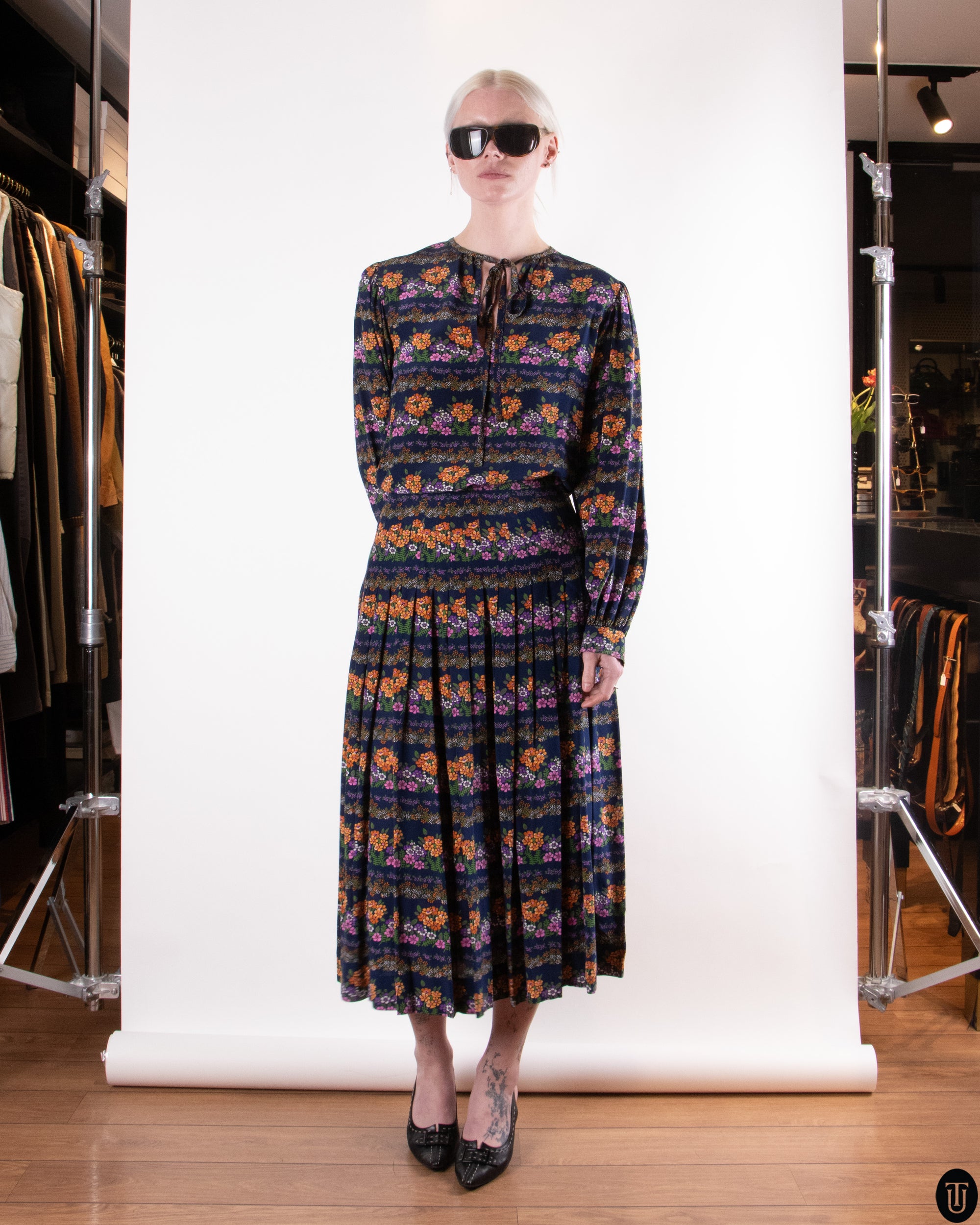 70s Yves Saint Laurent Silk Skirt Set S