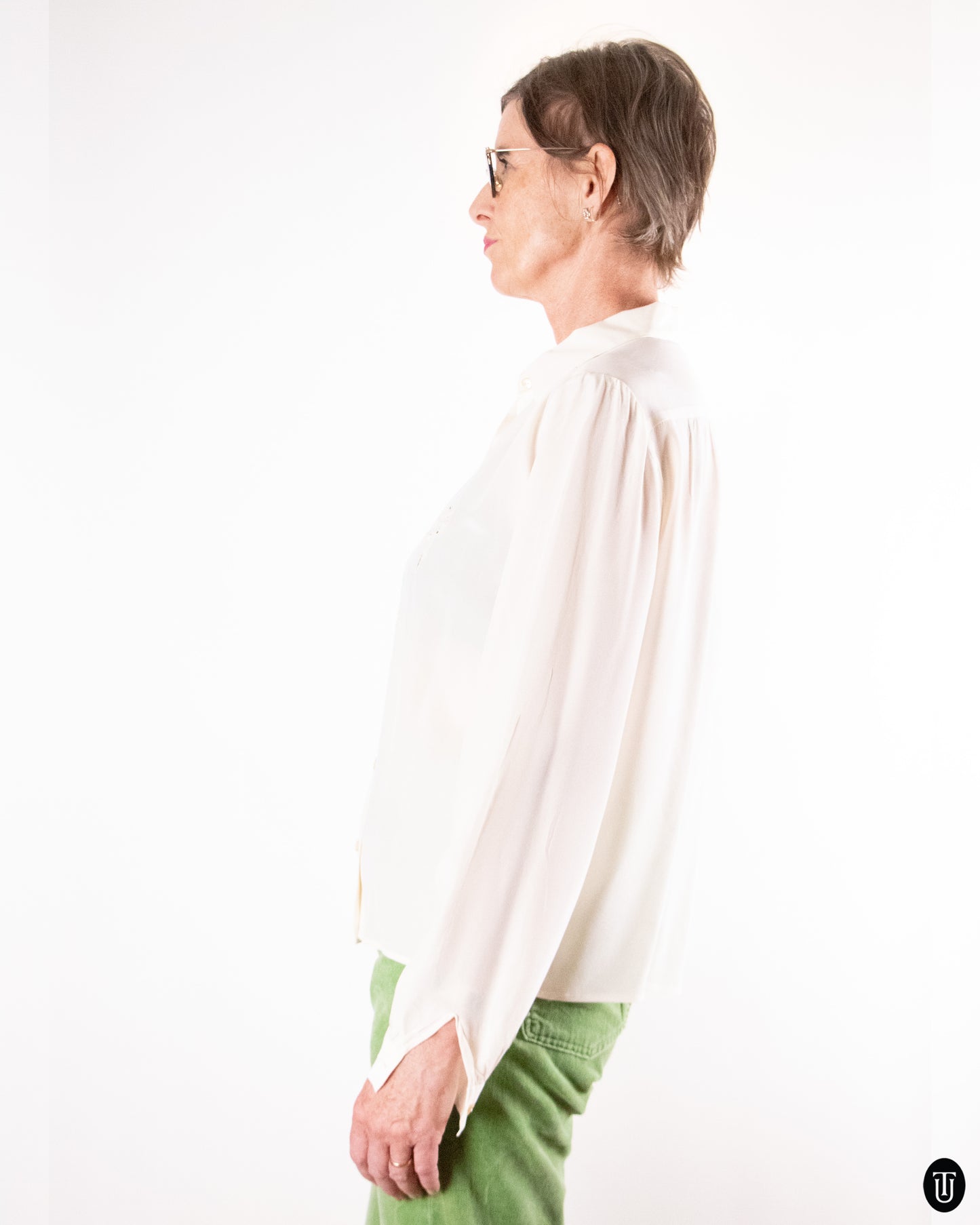 60's Silk Floral Cut-Out Blouse S