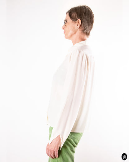 60's Silk Floral Cut-Out Blouse S