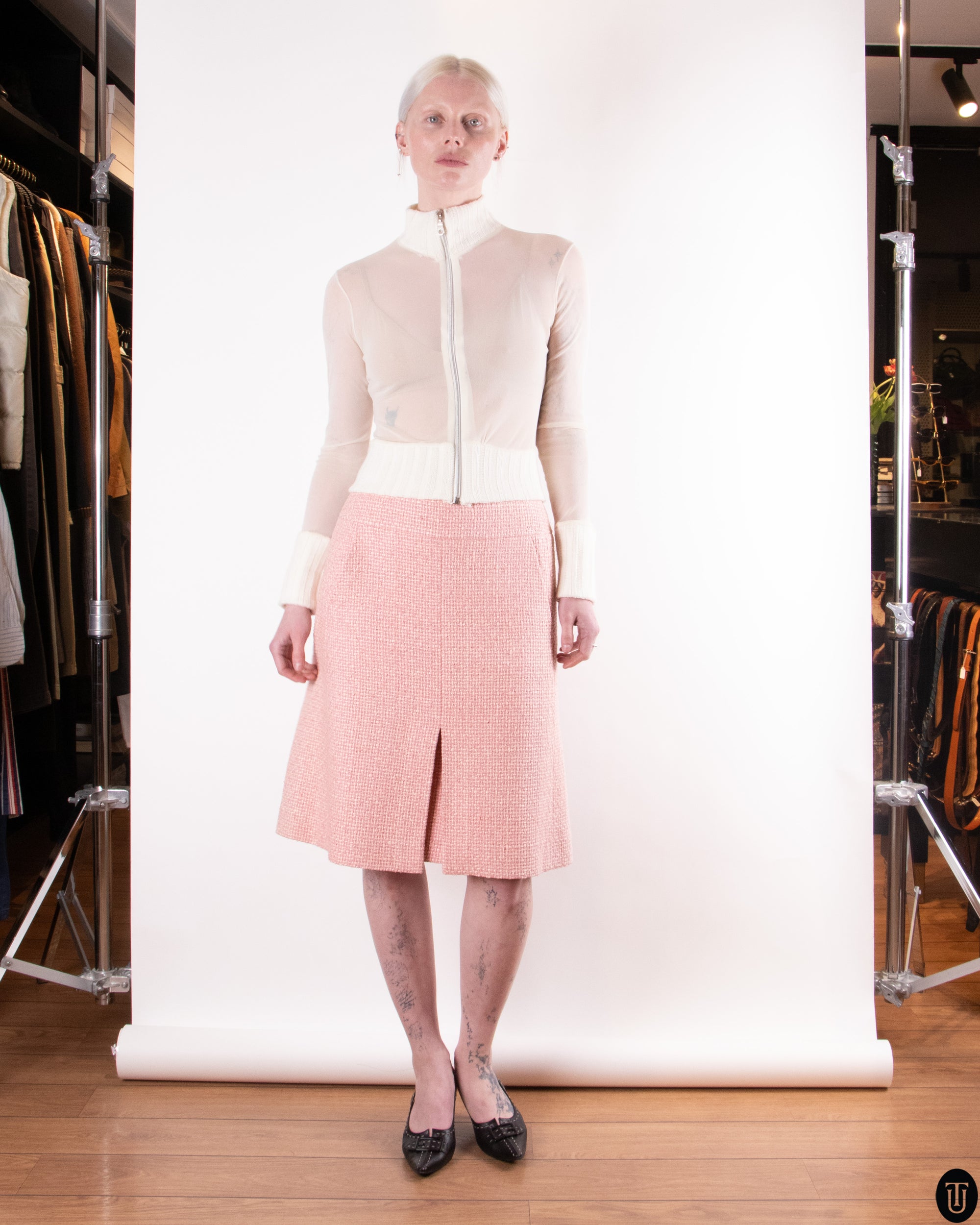00s Chanel Silk Tweed A-Line Skirt M