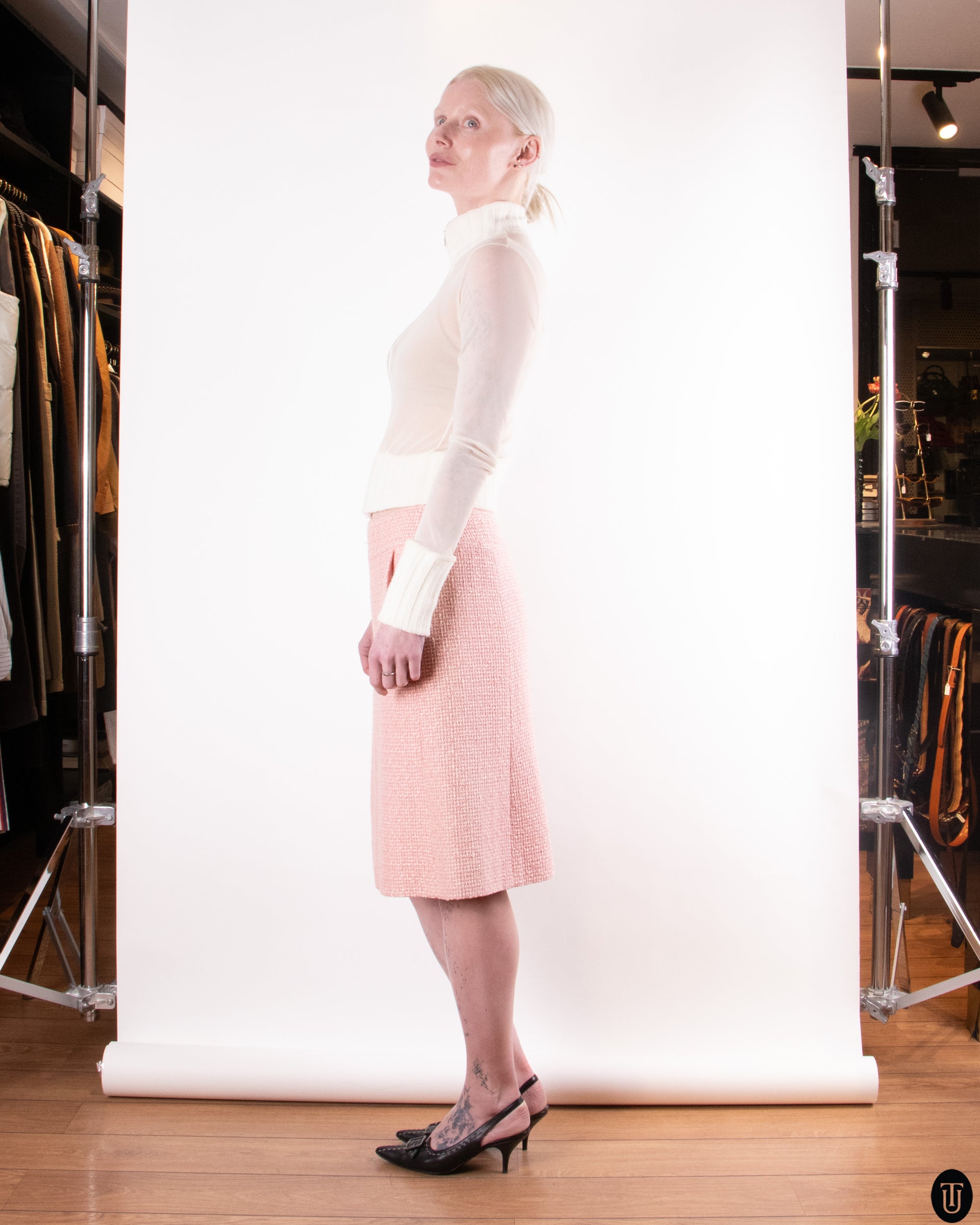 00s Chanel Silk Tweed A-Line Skirt M