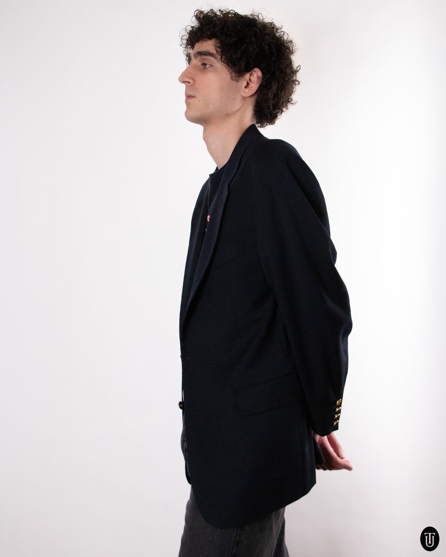 80's Yves Saint Laurent Black Wool Blazer L