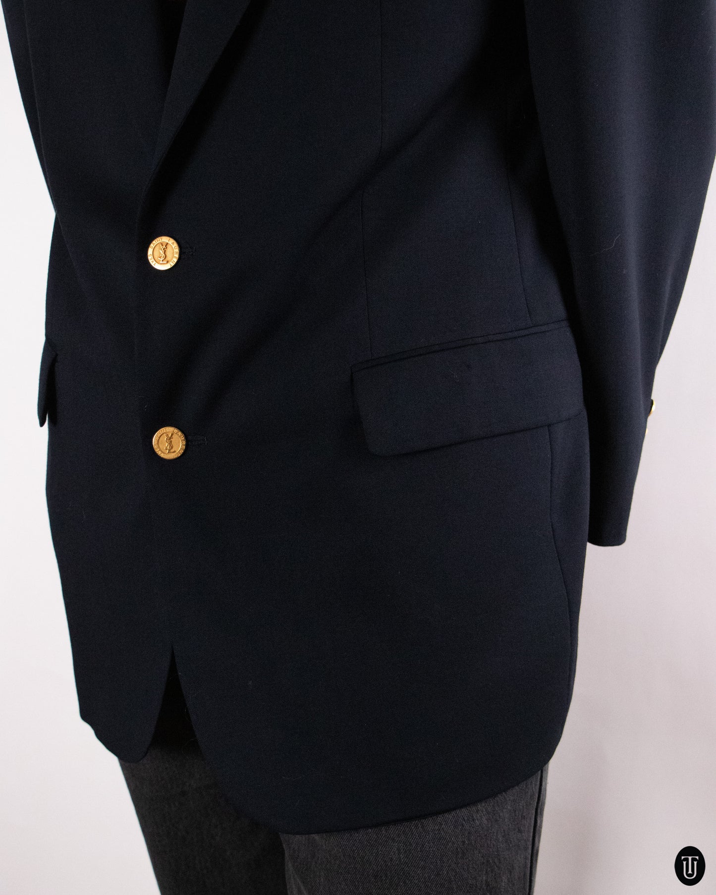 80's Yves Saint Laurent Black Wool Blazer L