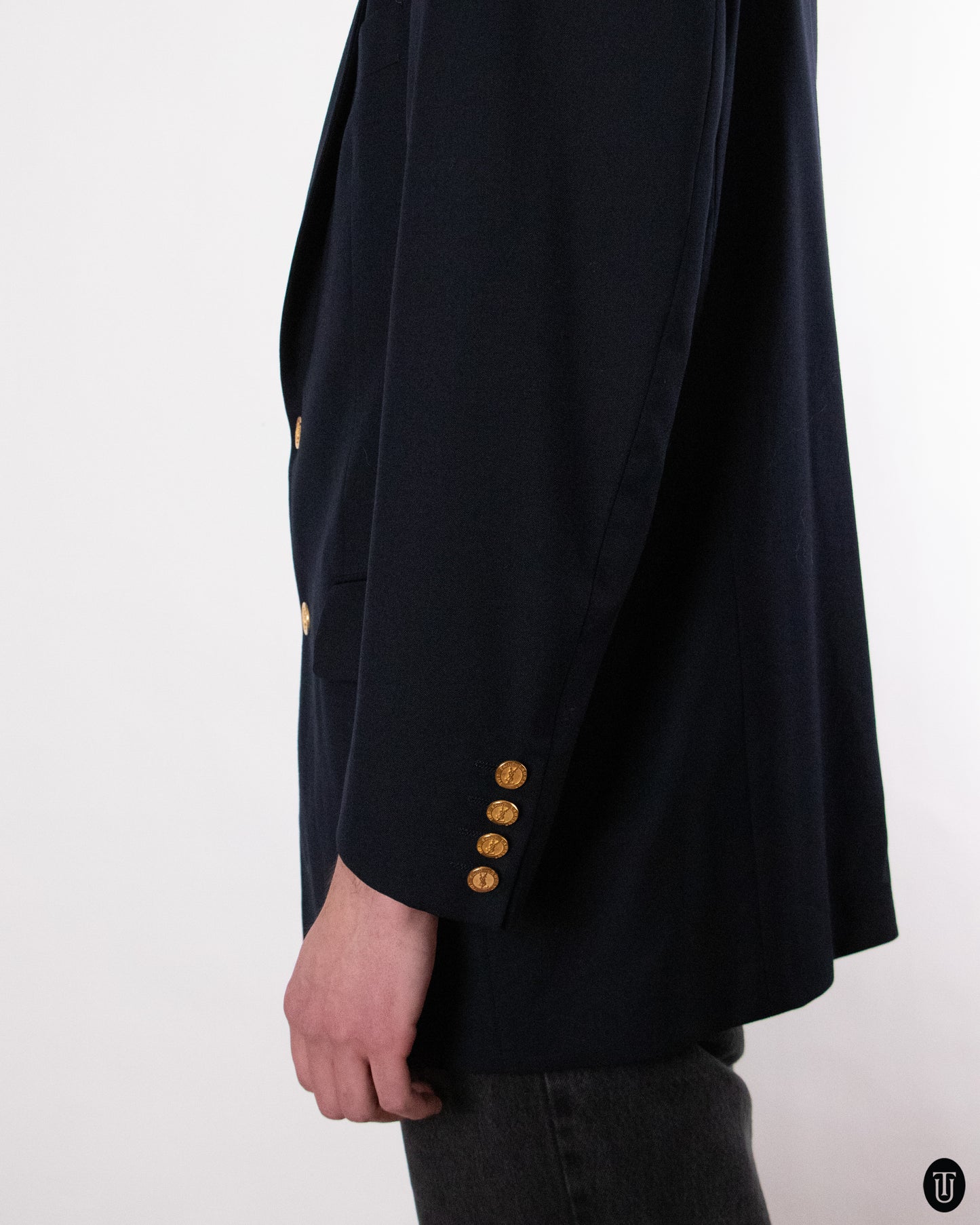 80's Yves Saint Laurent Black Wool Blazer L