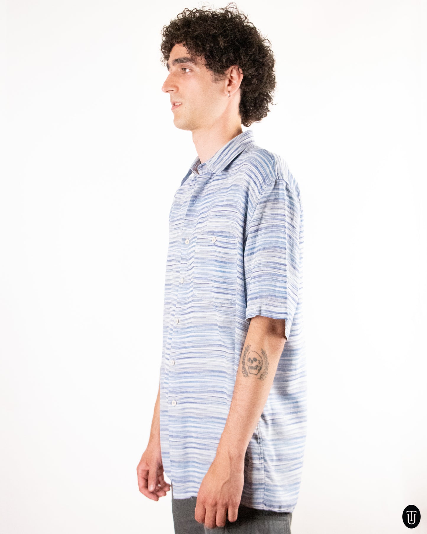 00's Missoni Blue Striped Cotton Shirt XL
