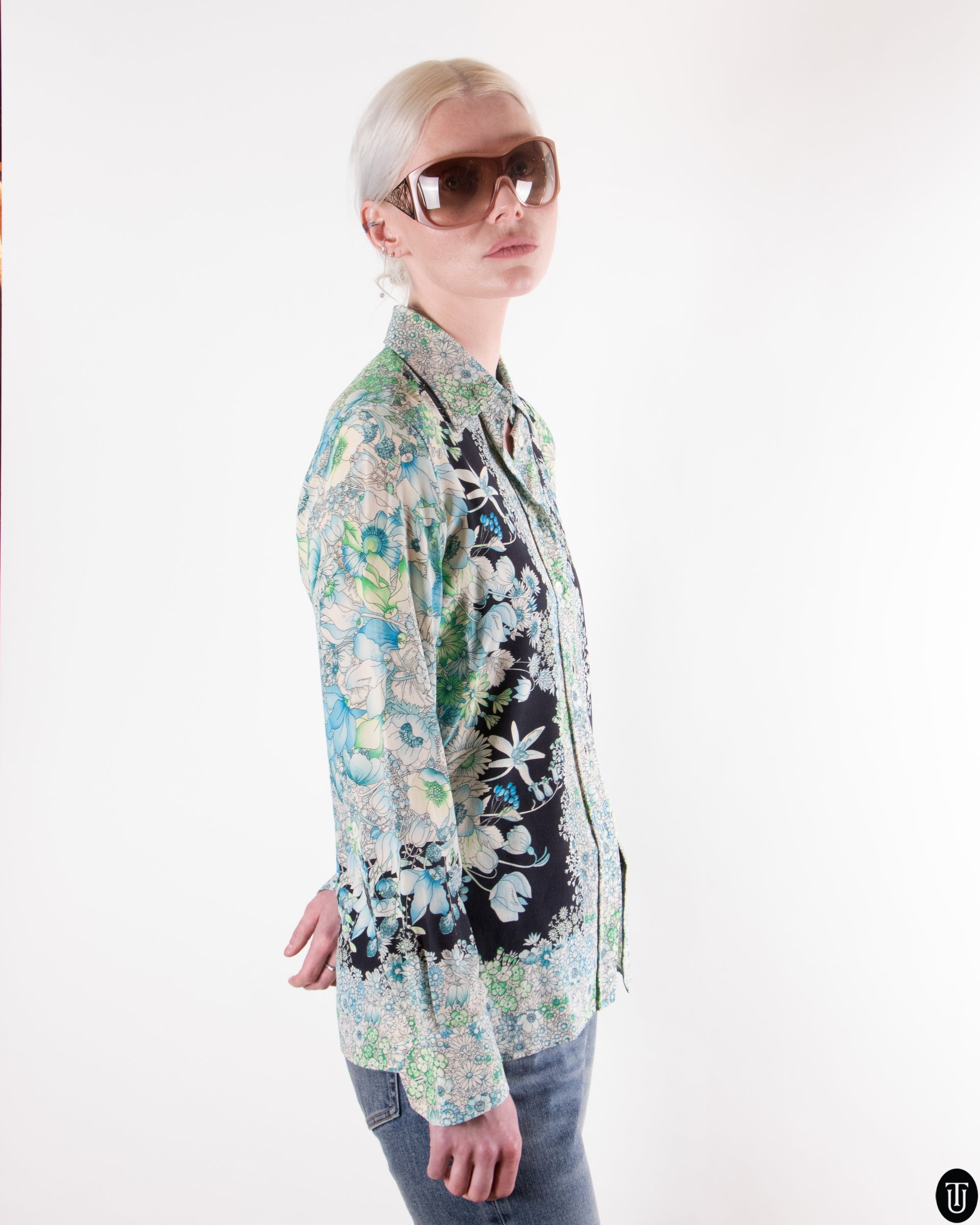 00's Gucci Floral Silk Blouse S