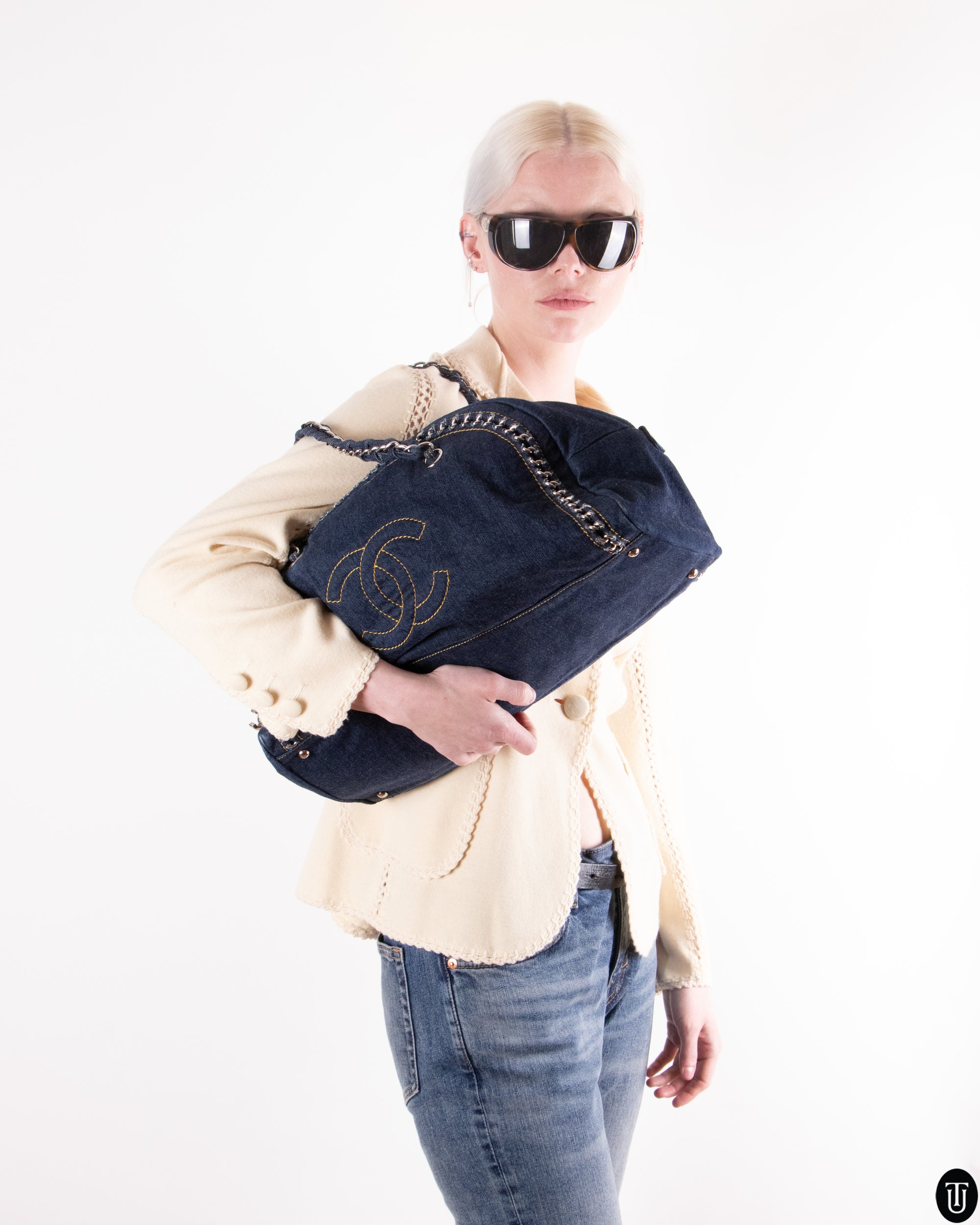 00's Chanel Boston CC Denim Bag