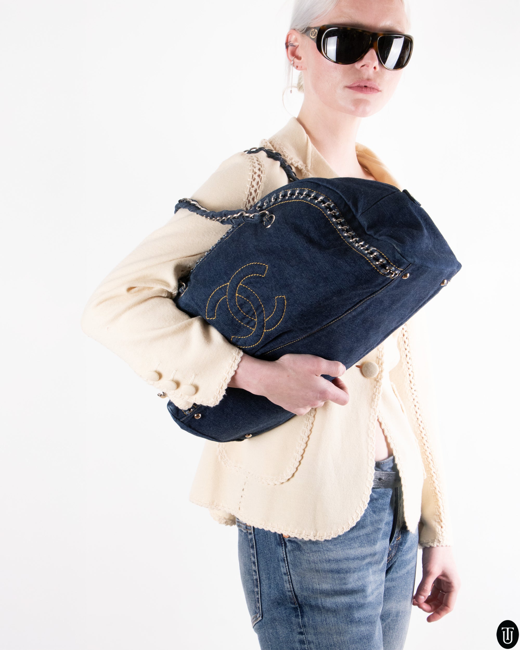 00's Chanel Boston CC Denim Bag