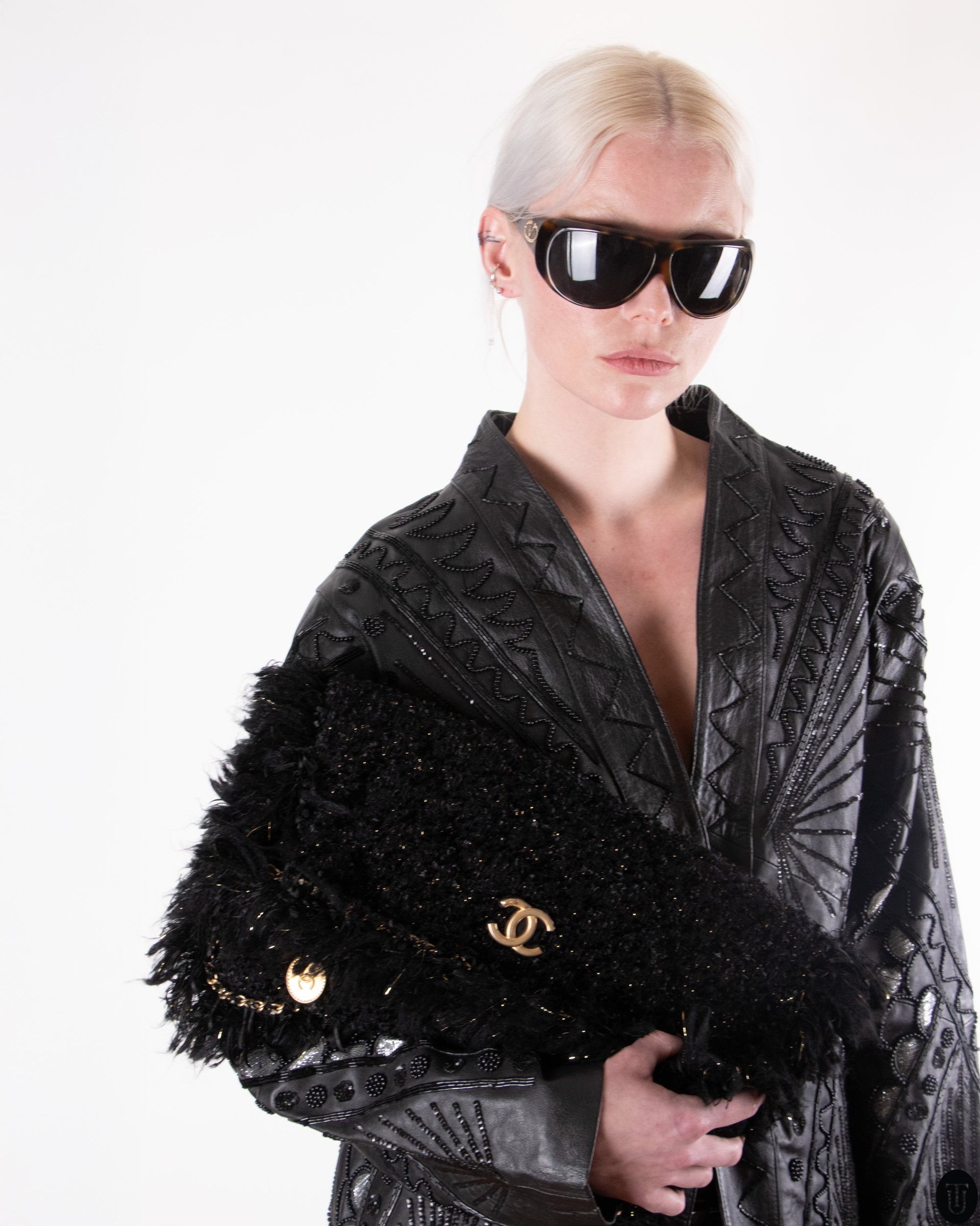 00's Chanel Black Tweed Clutch
