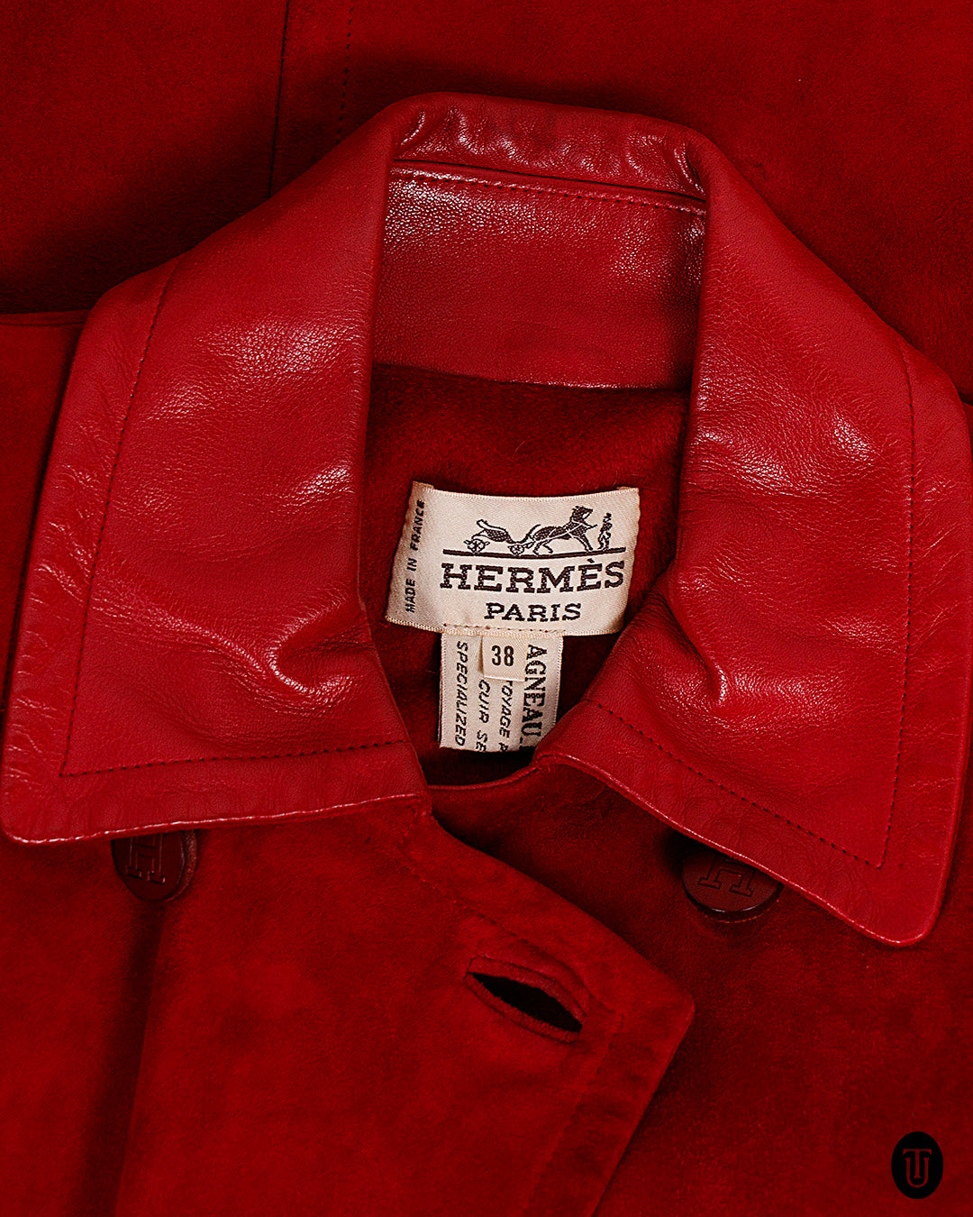 1980s Hermès Crimson Lamb Suede&Leather Coat S