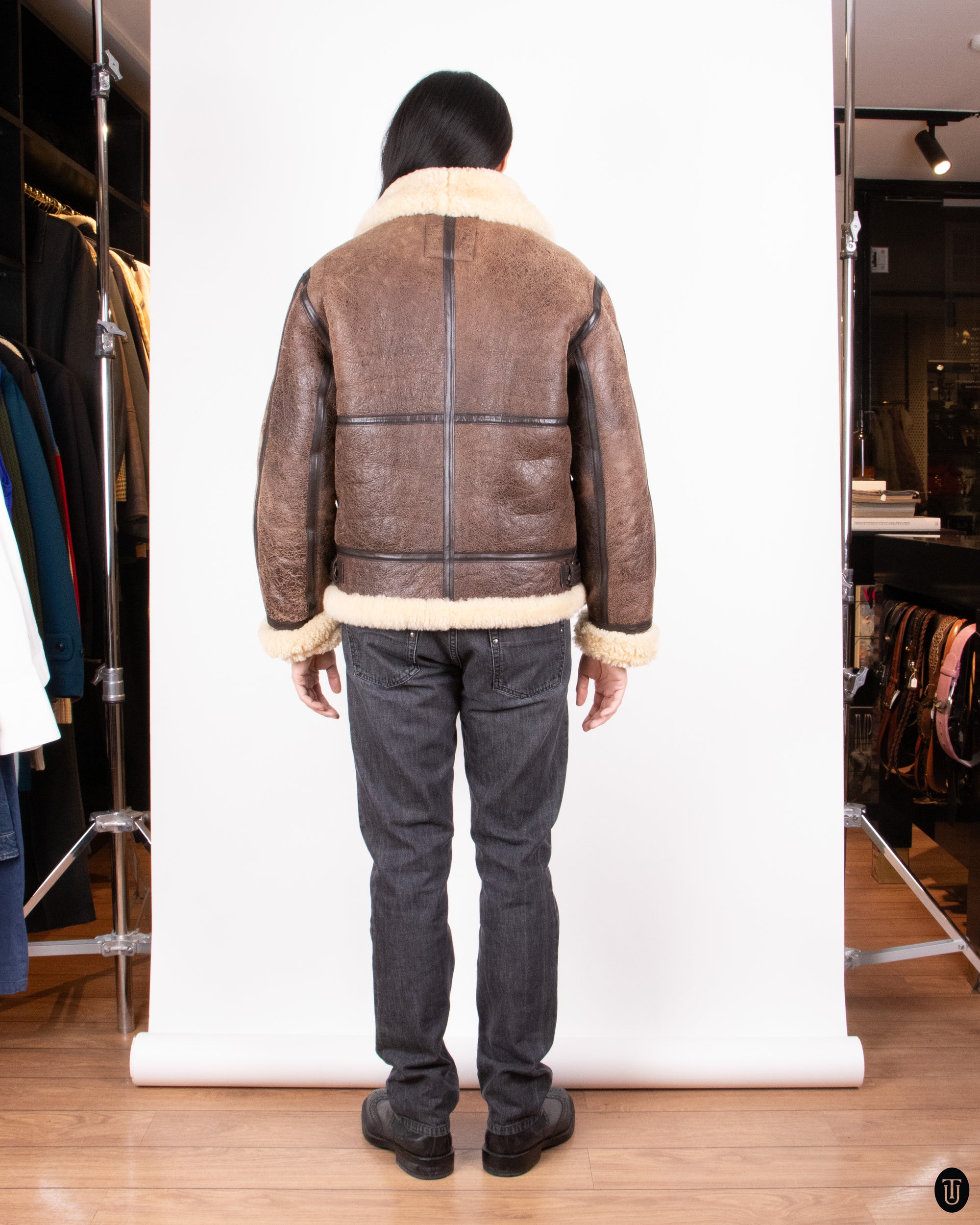 80s Brown Shearling Aviator Jacket L