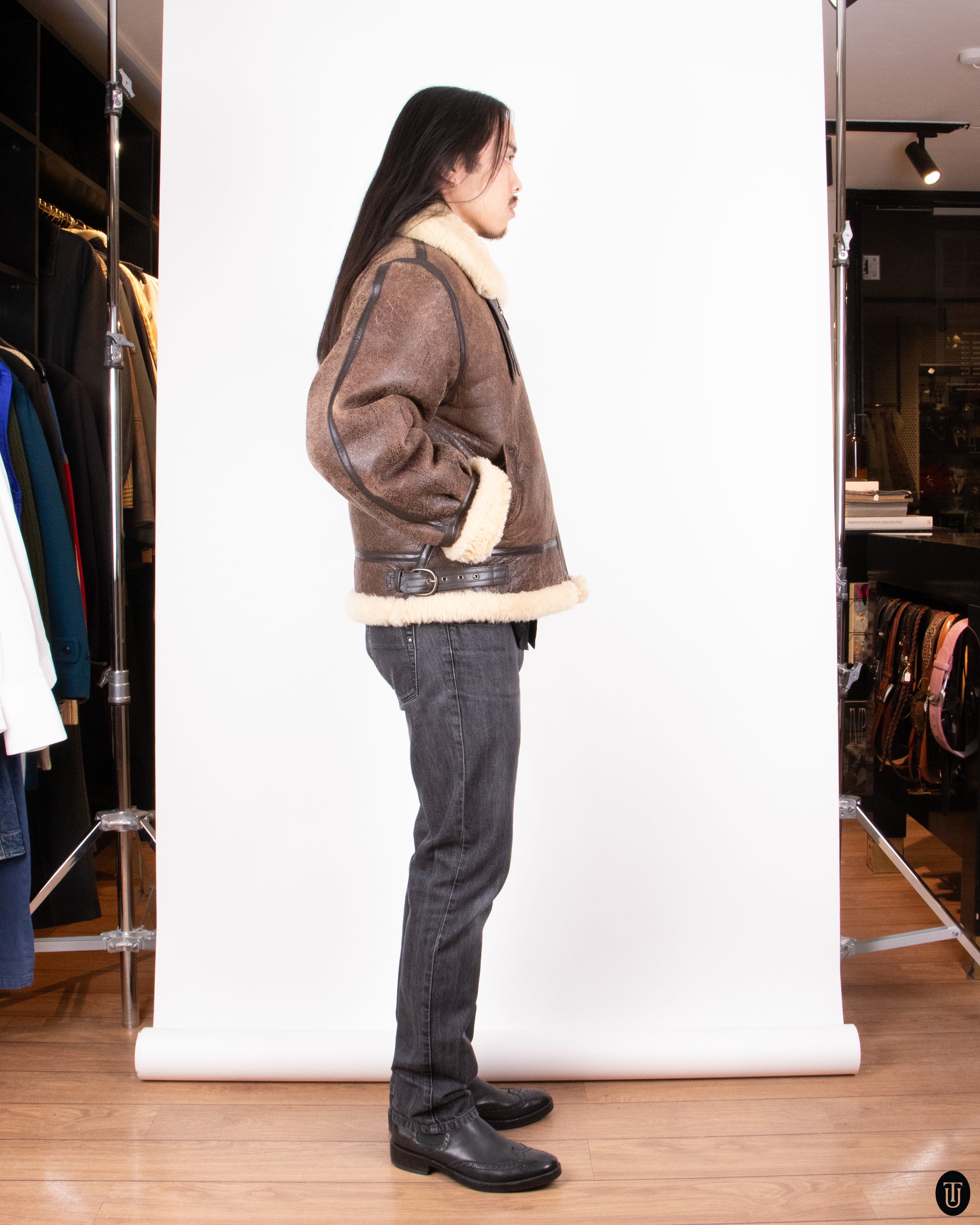 80s Brown Shearling Aviator Jacket L