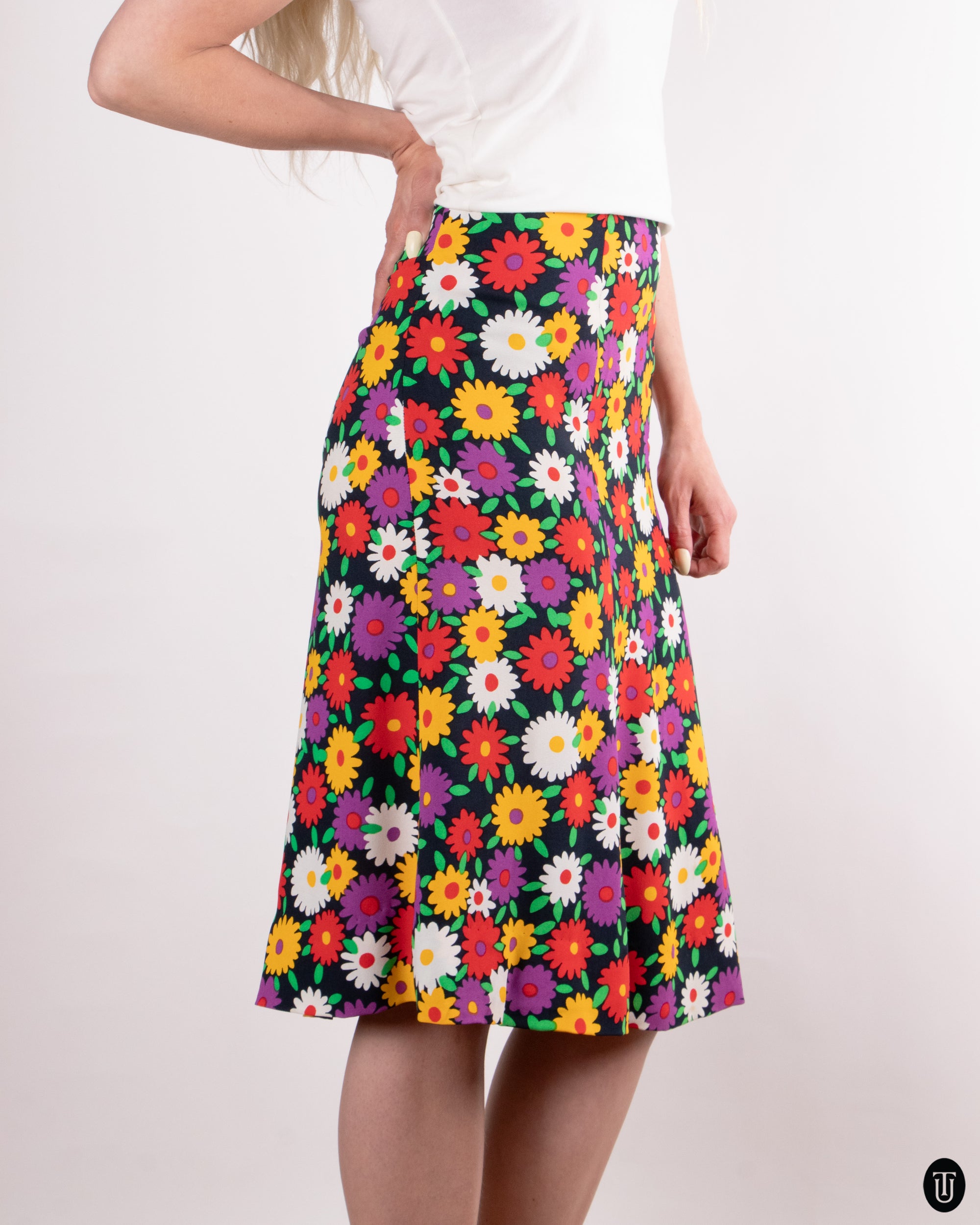 70s Yves Saint Laurent Rive Gauche Floral Skirt XS