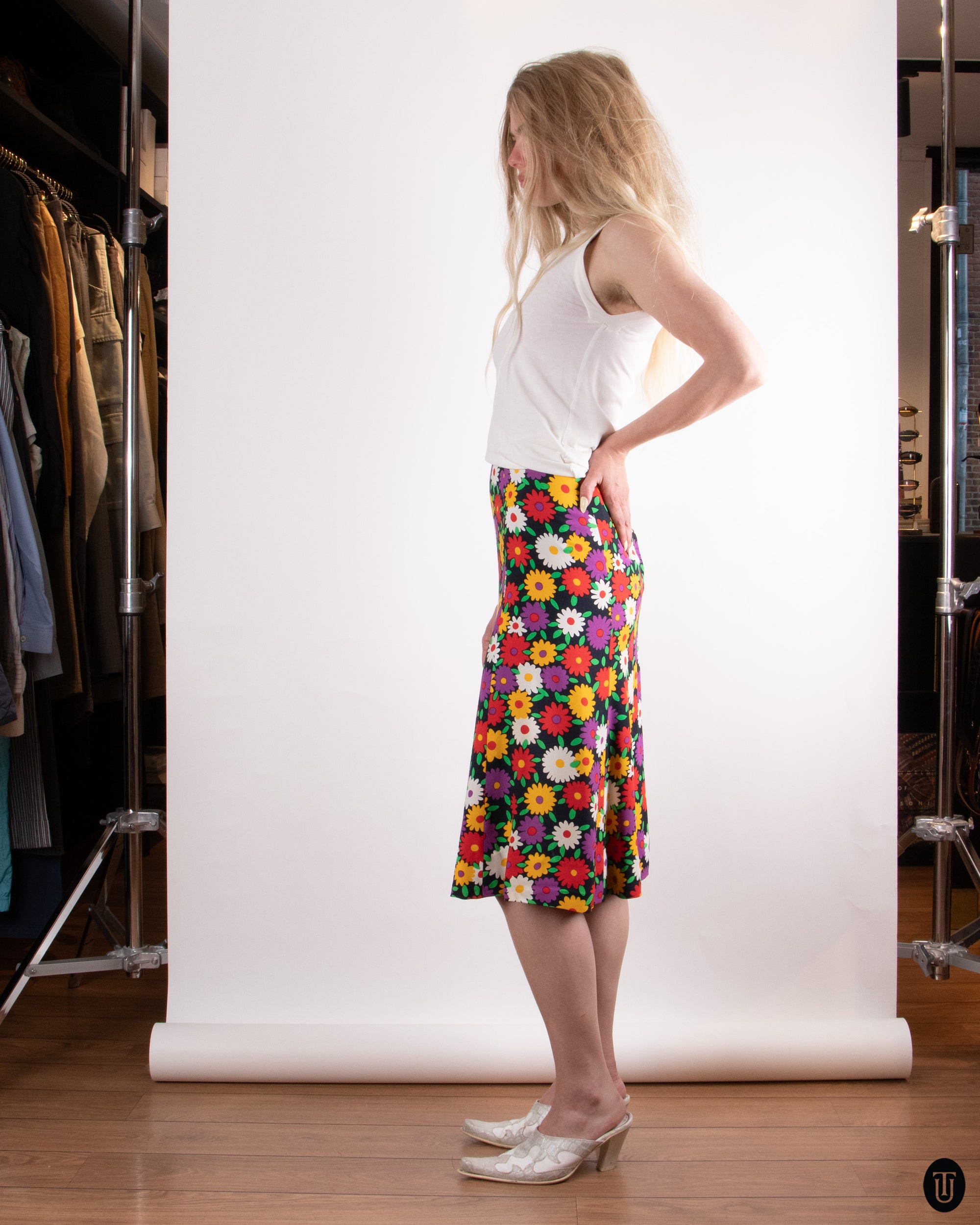 70s Yves Saint Laurent Rive Gauche Floral Skirt XS