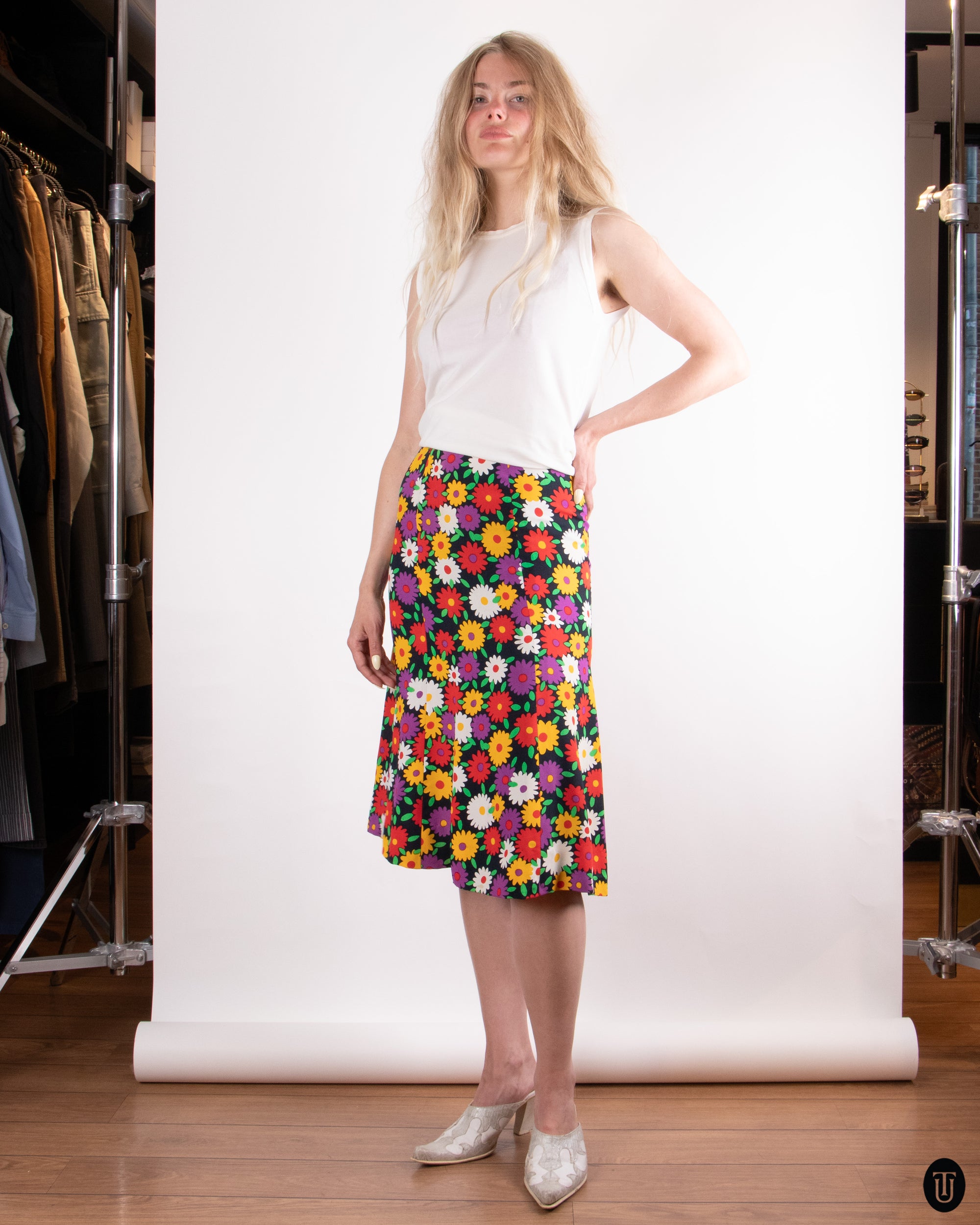 70s Yves Saint Laurent Rive Gauche Floral Skirt XS