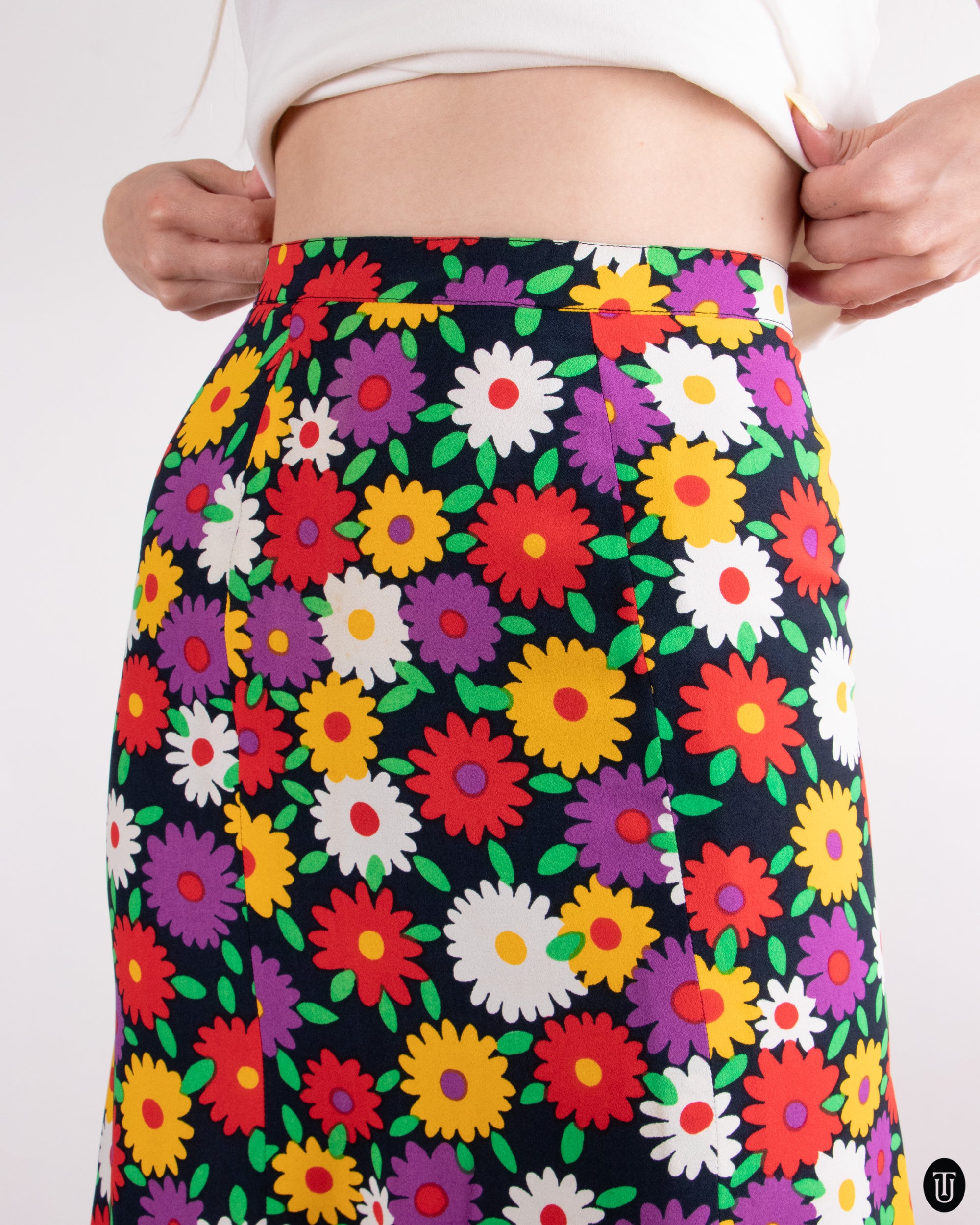 70s Yves Saint Laurent Rive Gauche Floral Skirt XS