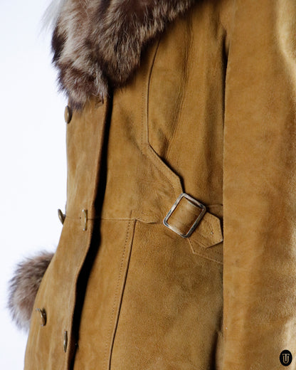 70's A.C Bang Suede & Fox Fur Coat M