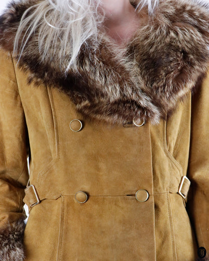 70's A.C Bang Suede & Fox Fur Coat M