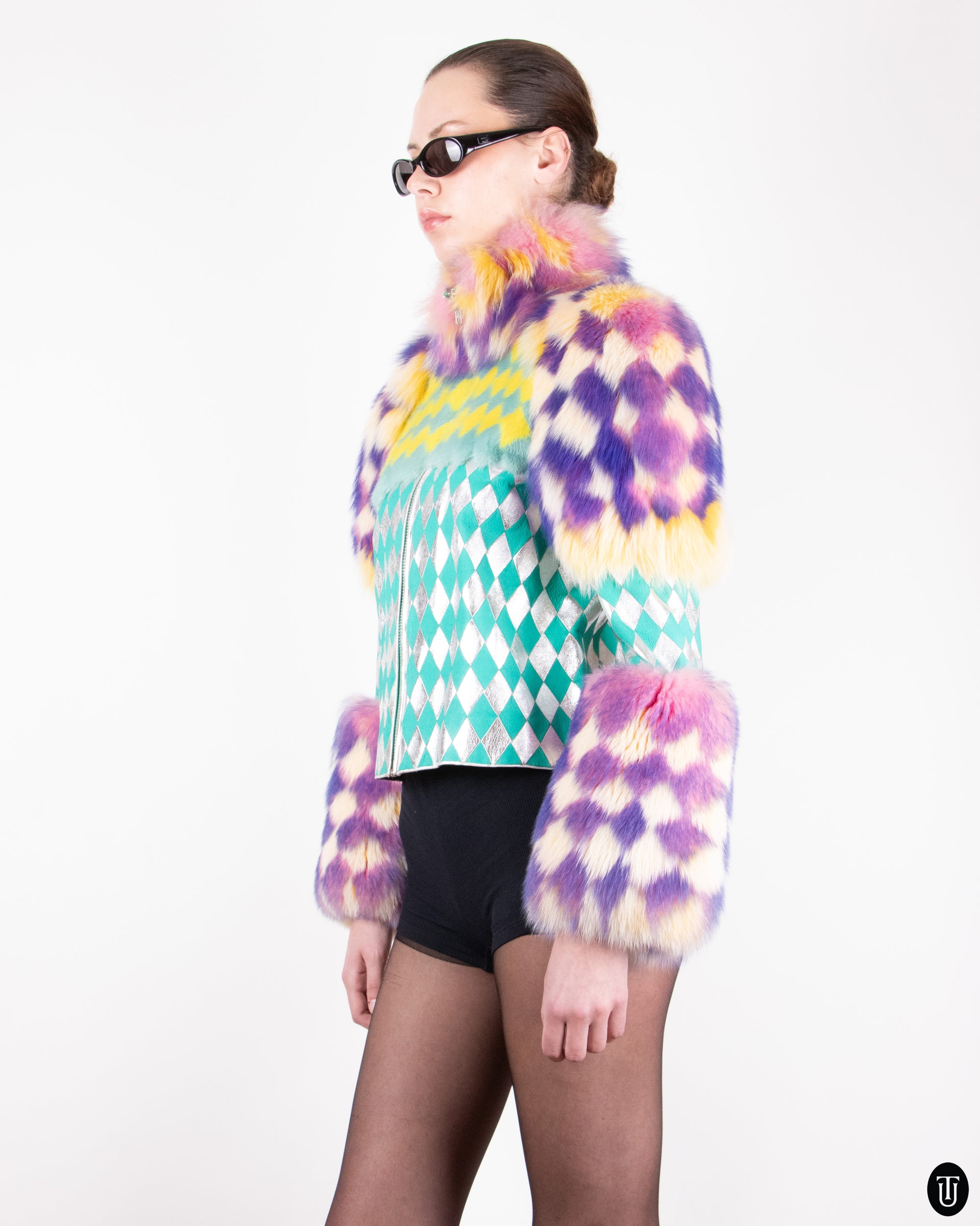 00s Nikoline Liv Andersen Harlequin Leather and Fur Coat S