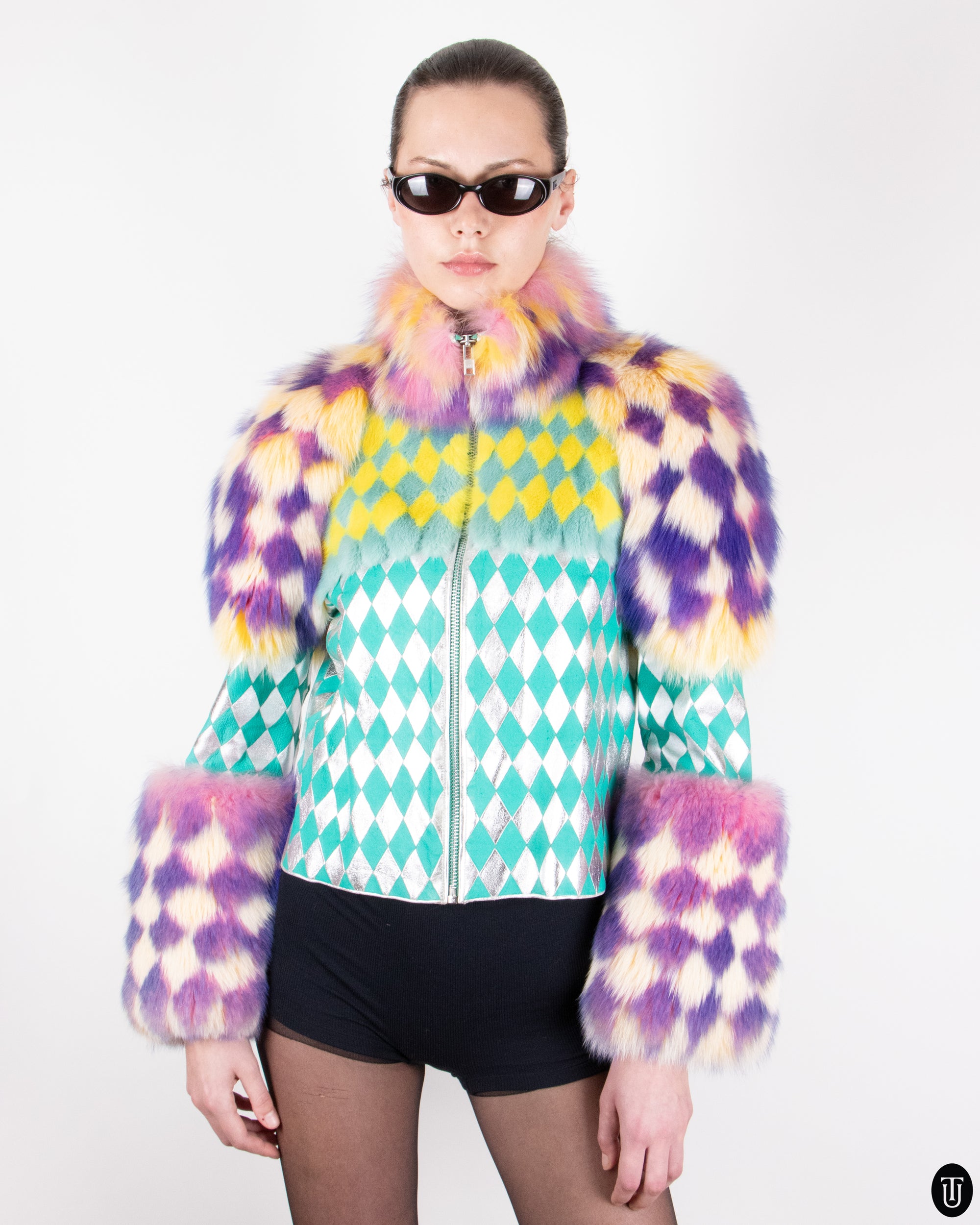 00s Nikoline Liv Andersen Harlequin Leather and Fur Coat S