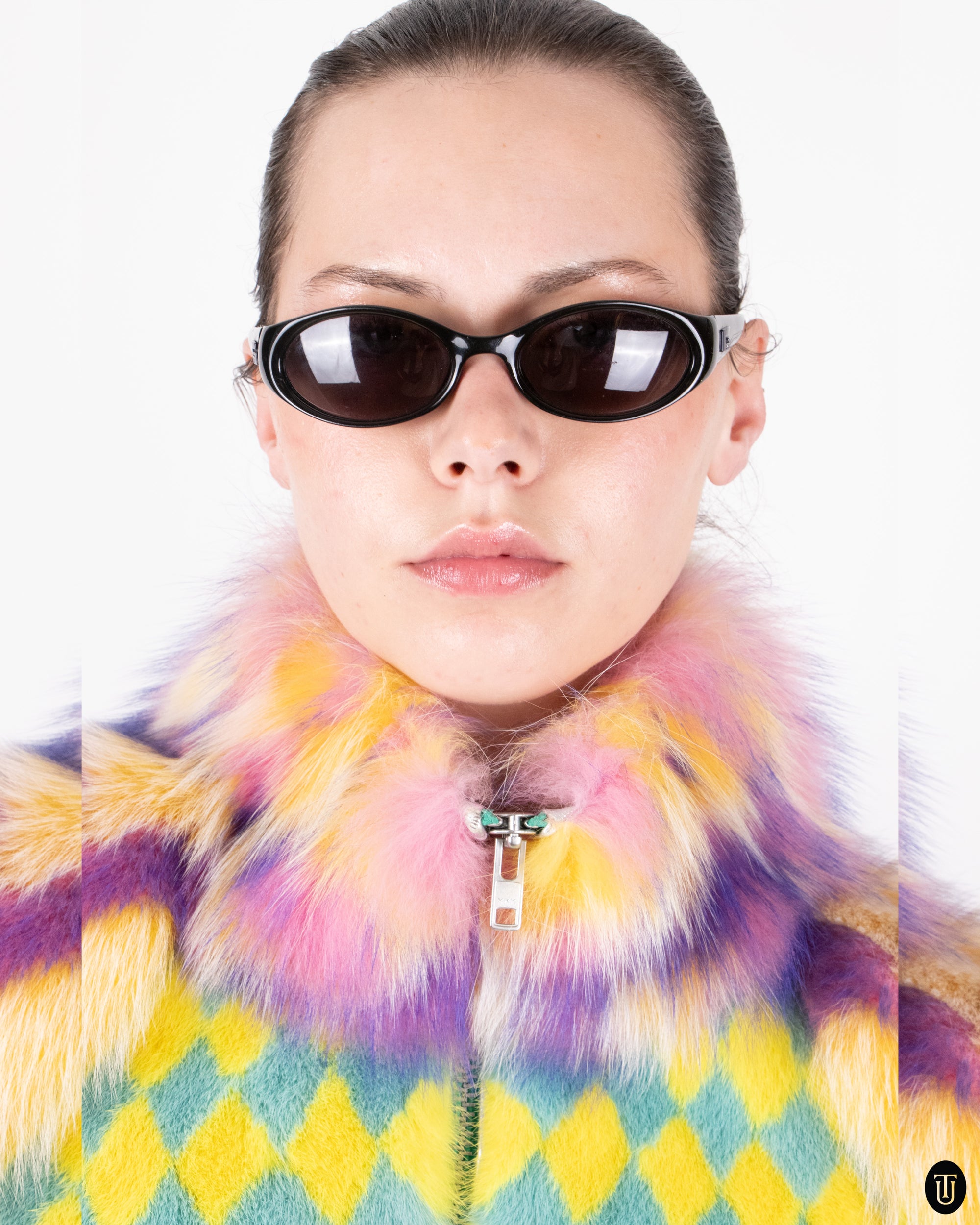 00s Nikoline Liv Andersen Harlequin Leather and Fur Coat S