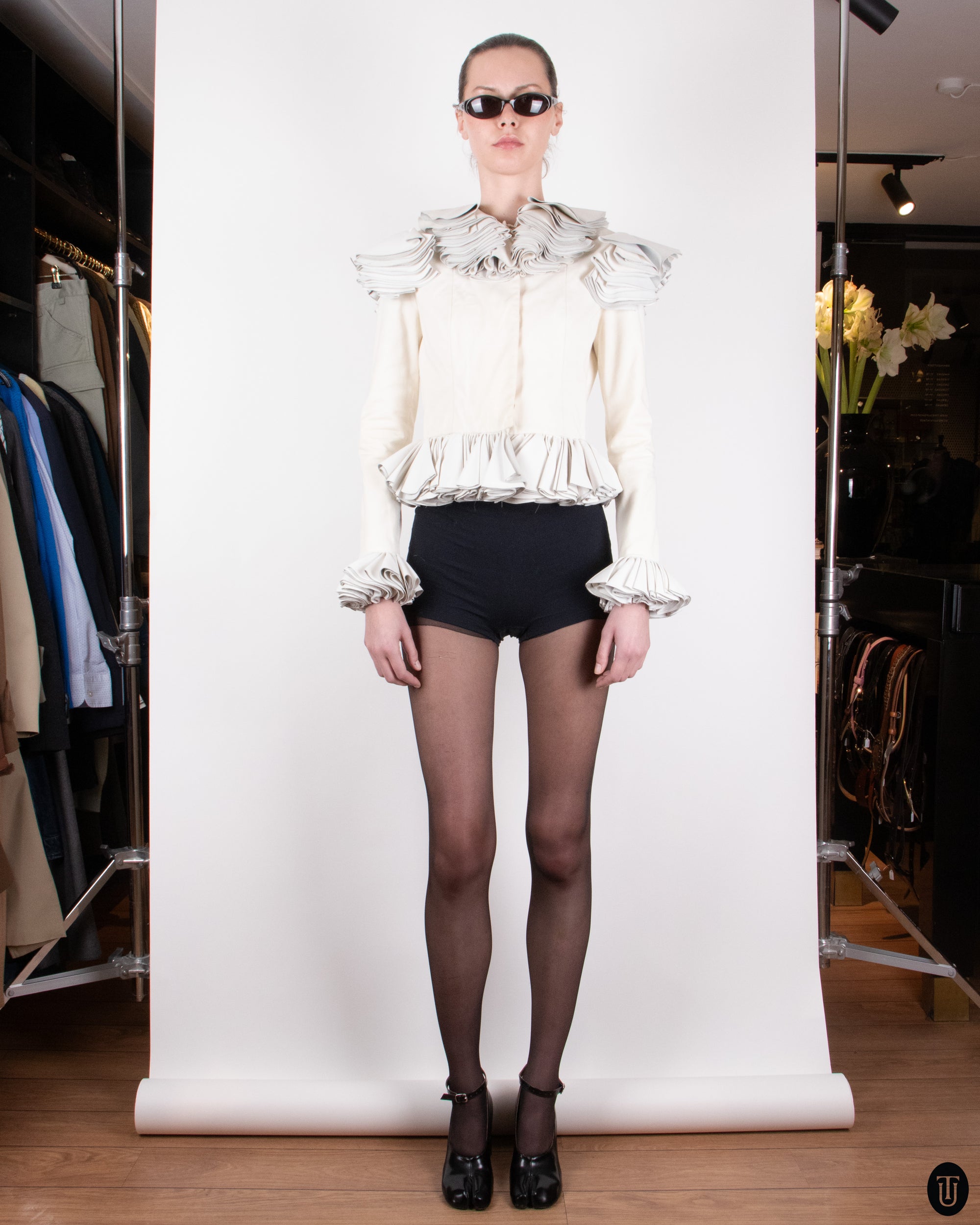 00's Nikoline Liv Andersen Cotton & Leather Cropped Jacket S