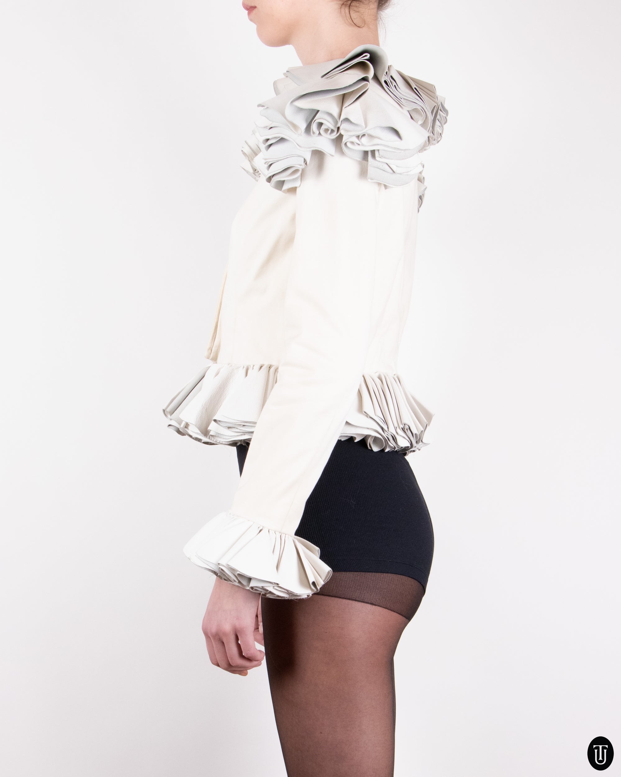 00's Nikoline Liv Andersen Cotton & Leather Cropped Jacket S