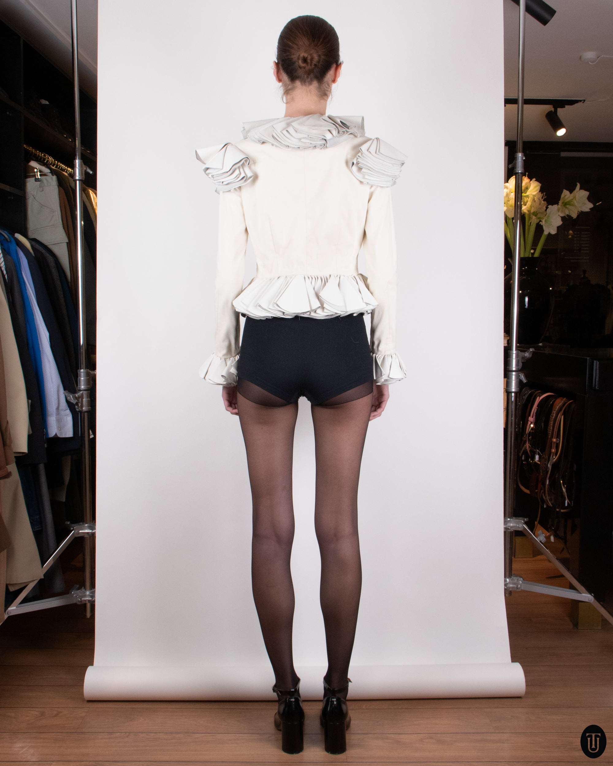 00's Nikoline Liv Andersen Cotton & Leather Cropped Jacket S