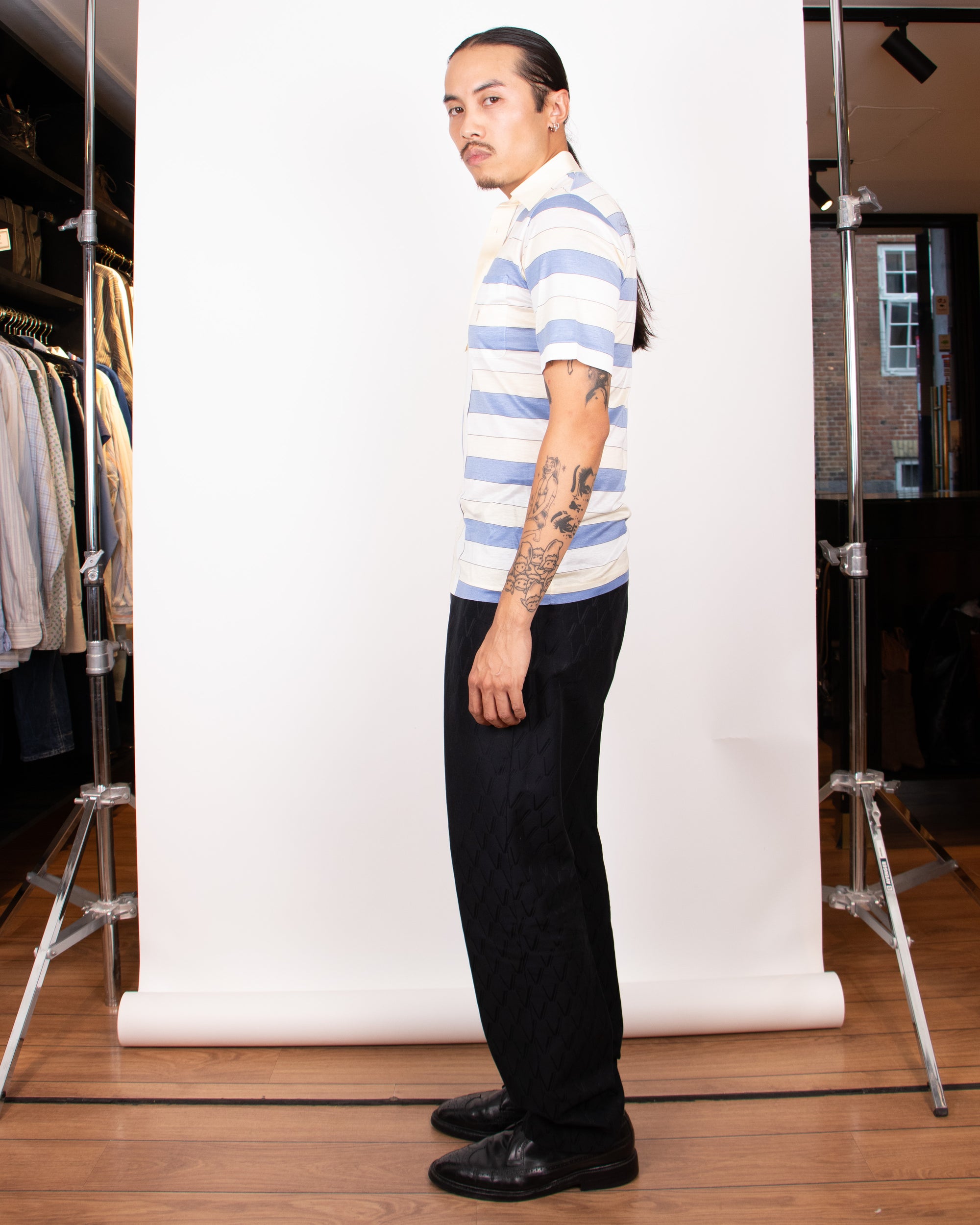 1980s Yves Saint Laurent Striped Cotton Polo T-shirt S/M