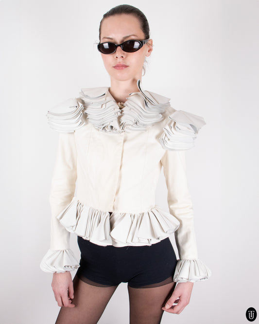 00's Nikoline Liv Andersen Cotton & Leather Cropped Jacket S