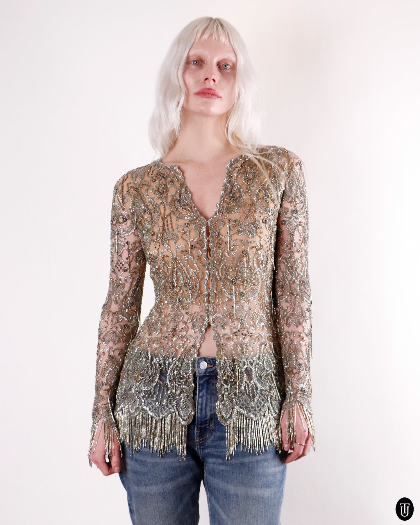 90's Balmain Haute Couture Beaded Top XS